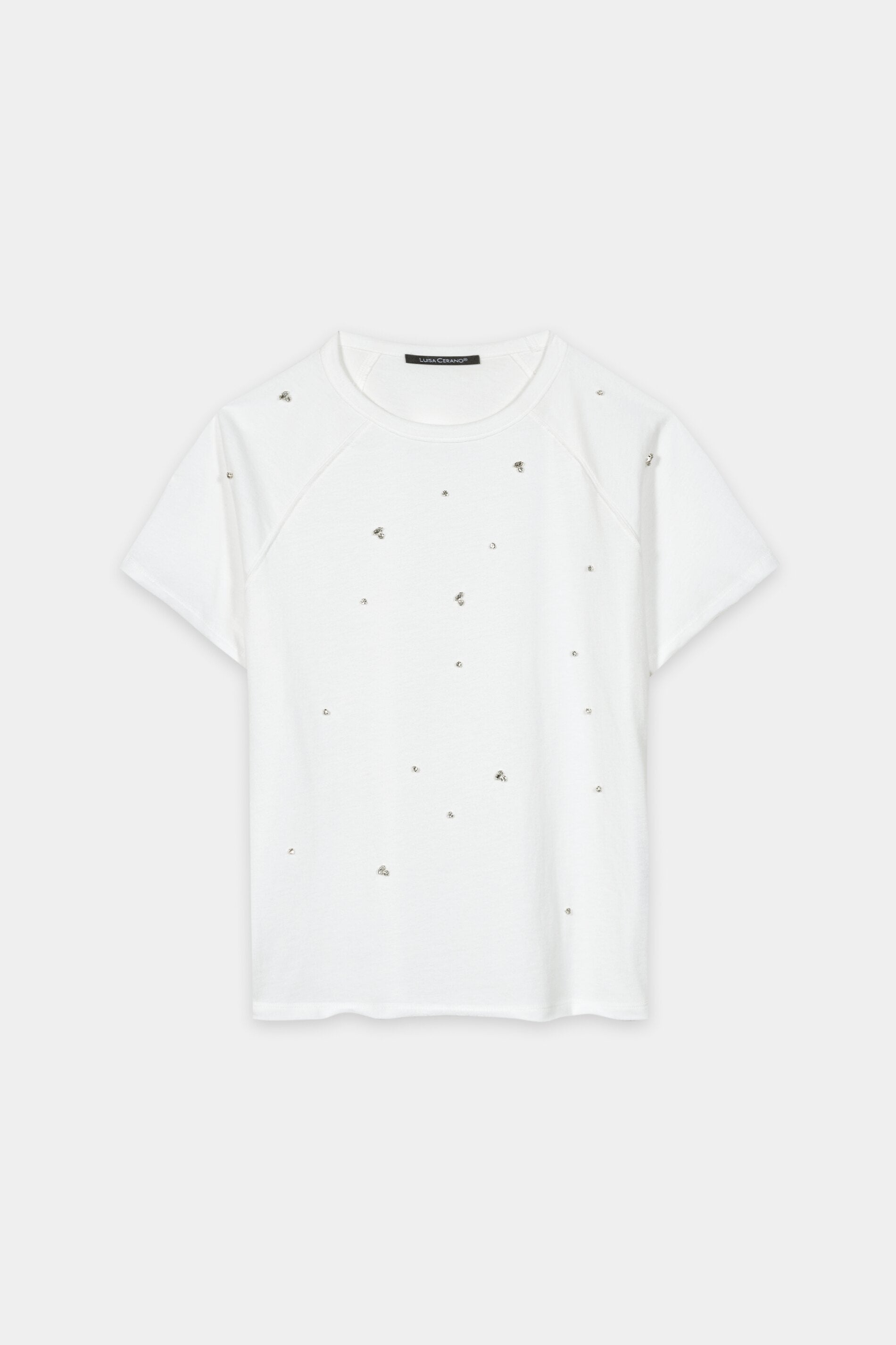 T-Shirt mit Schmucksteinen - off-white - Standard | Artikel Front