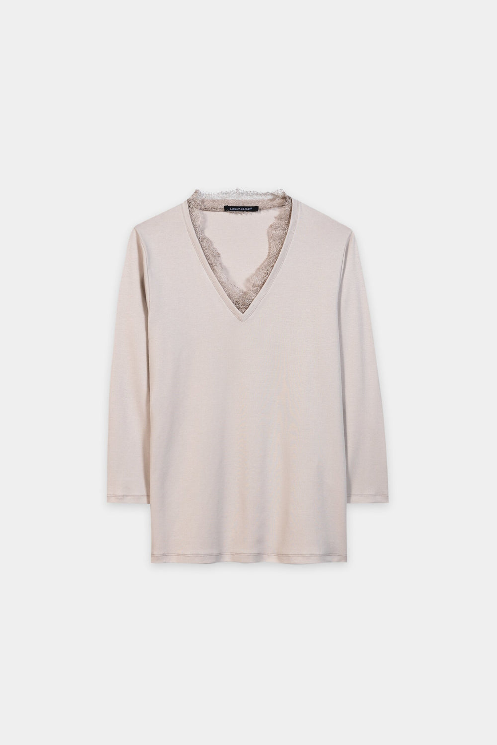 V-Neck-Shirt mit Spitze - pearl - Standard