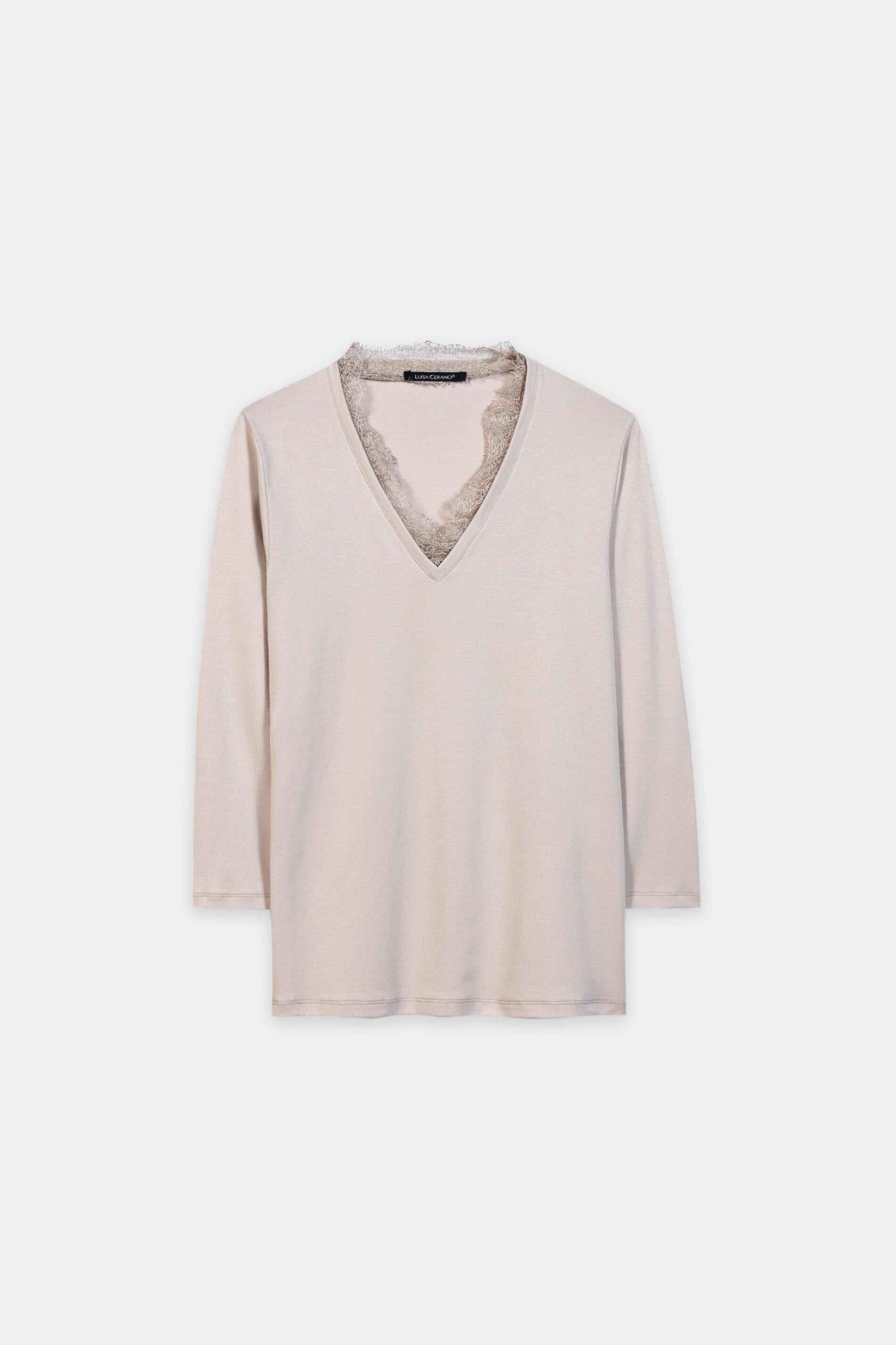 V-Neck-Shirt mit Spitze - pearl - Standard | Artikel Front