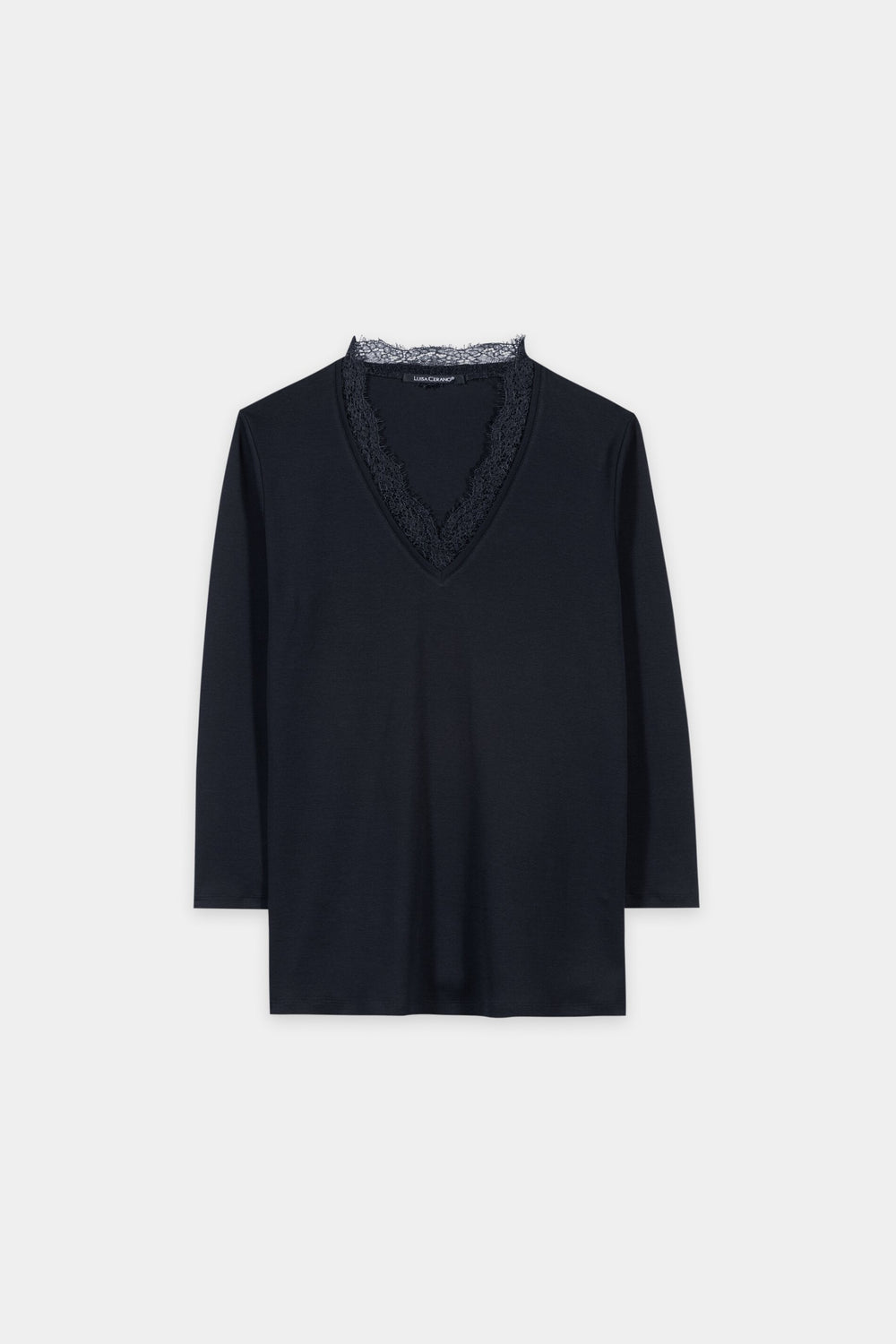 V-Neck-Shirt mit Spitze - winter navy - Standard