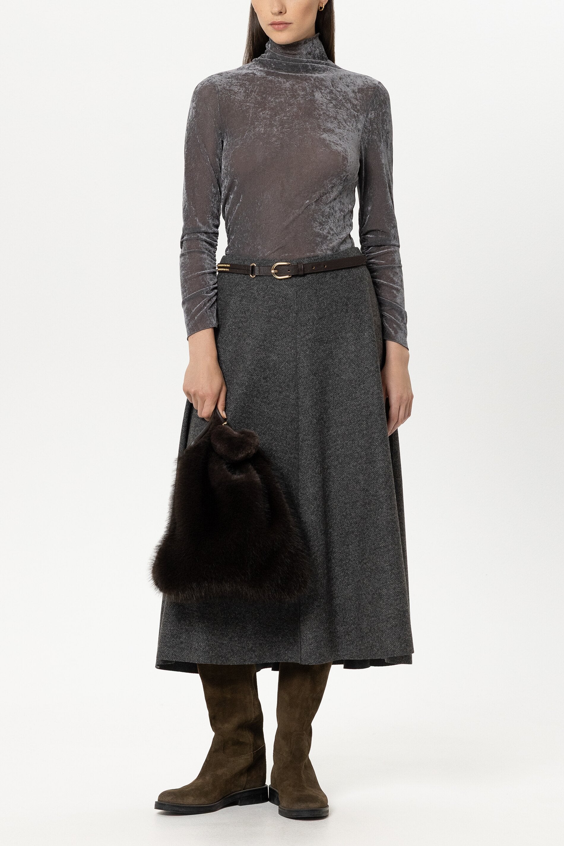 Samt-Turtleneck-Shirt - heather grey - Standard | Model Front