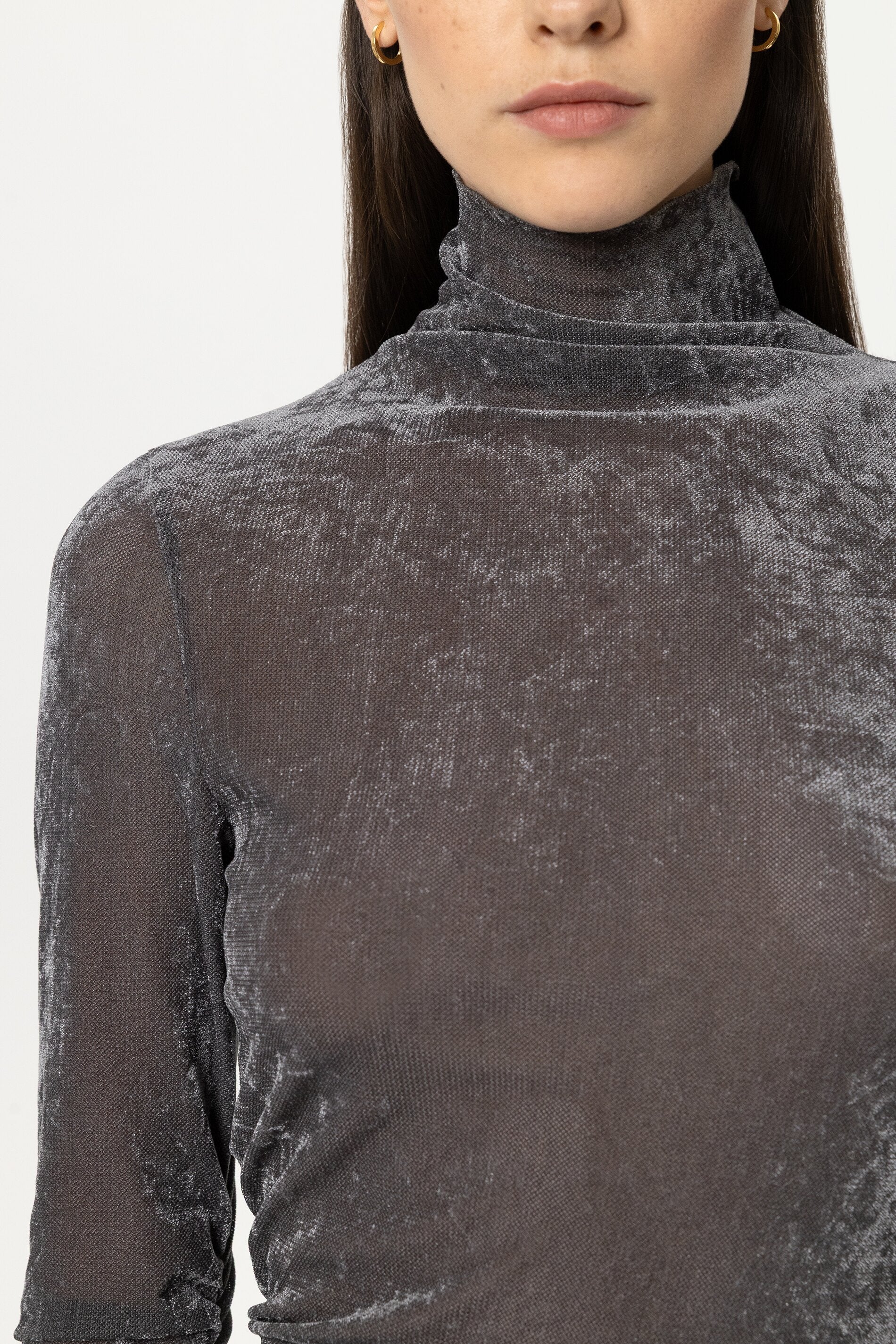 Samt-Turtleneck-Shirt - heather grey - Standard | Model Detail