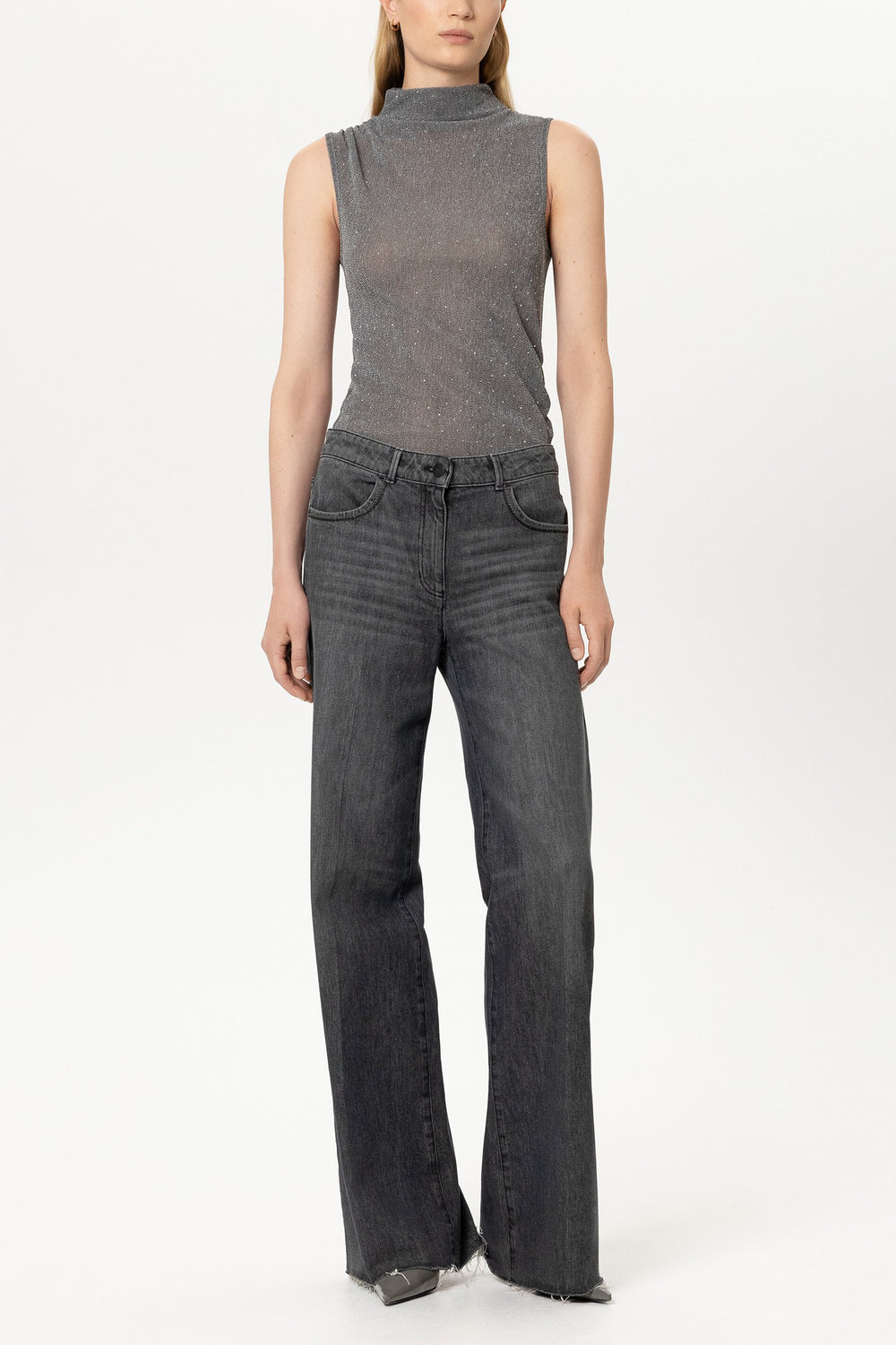 Top à col roulé brillant - gris chiné - Standard