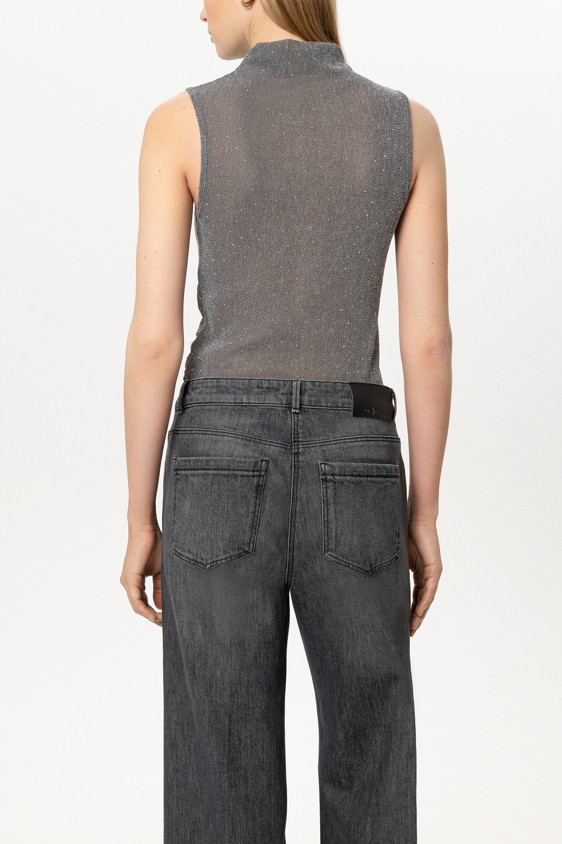 Glanz-Turtleneck-Top - heather grey - Standard | Model Rück