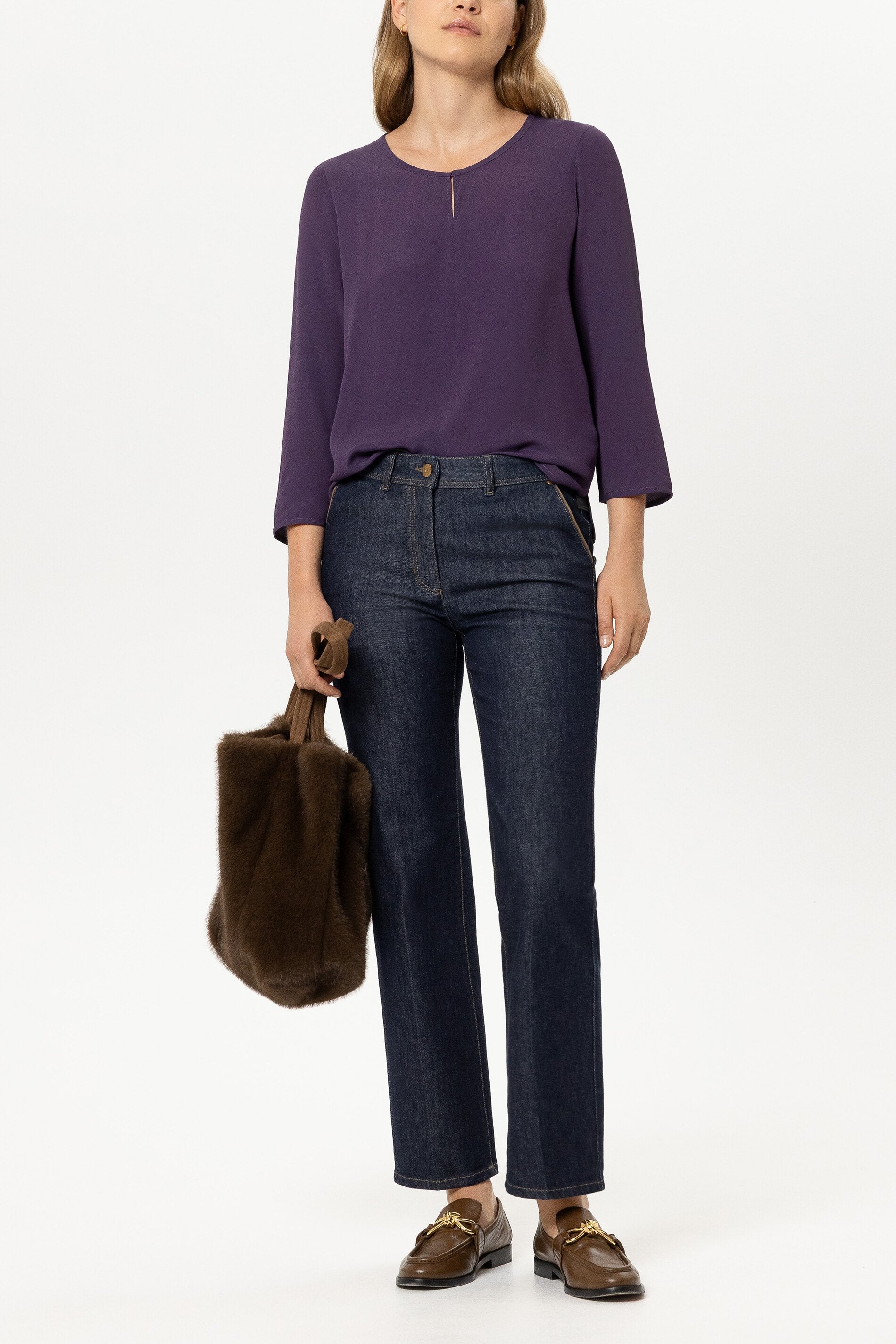 Shirt aus Seiden-Mix - plum - Standard | Model Front