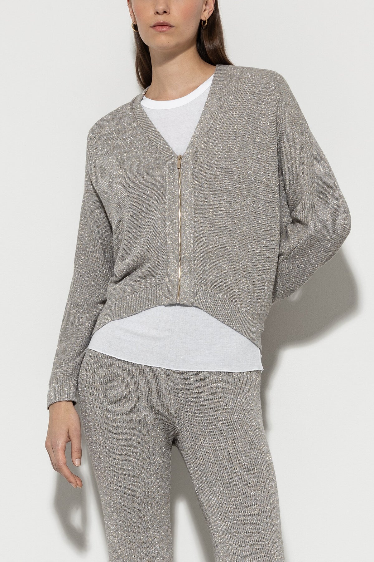 Strickblouson mit Zipdetail - heather grey - Standard | Model Front