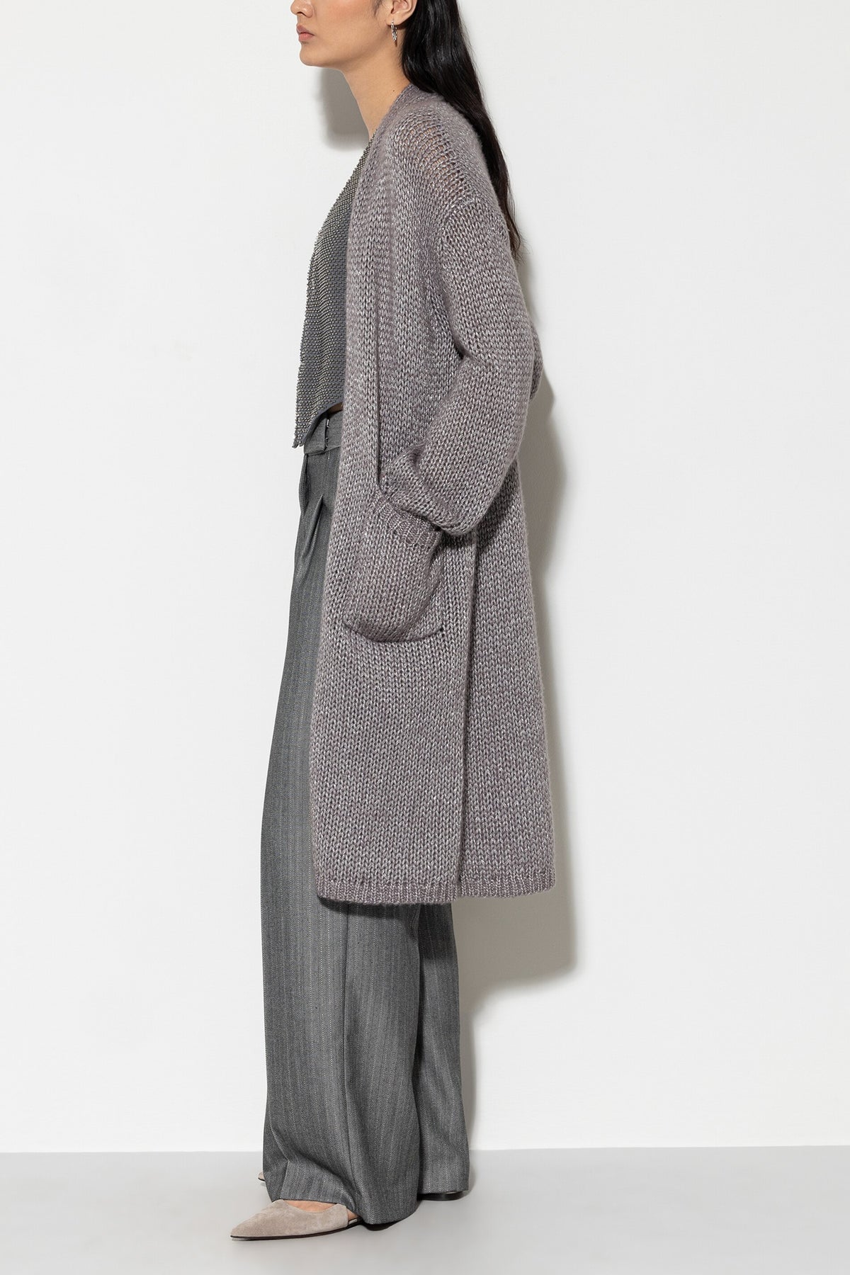 Longcardigan aus Woll-Mix - taupe - Standard | Model Seite