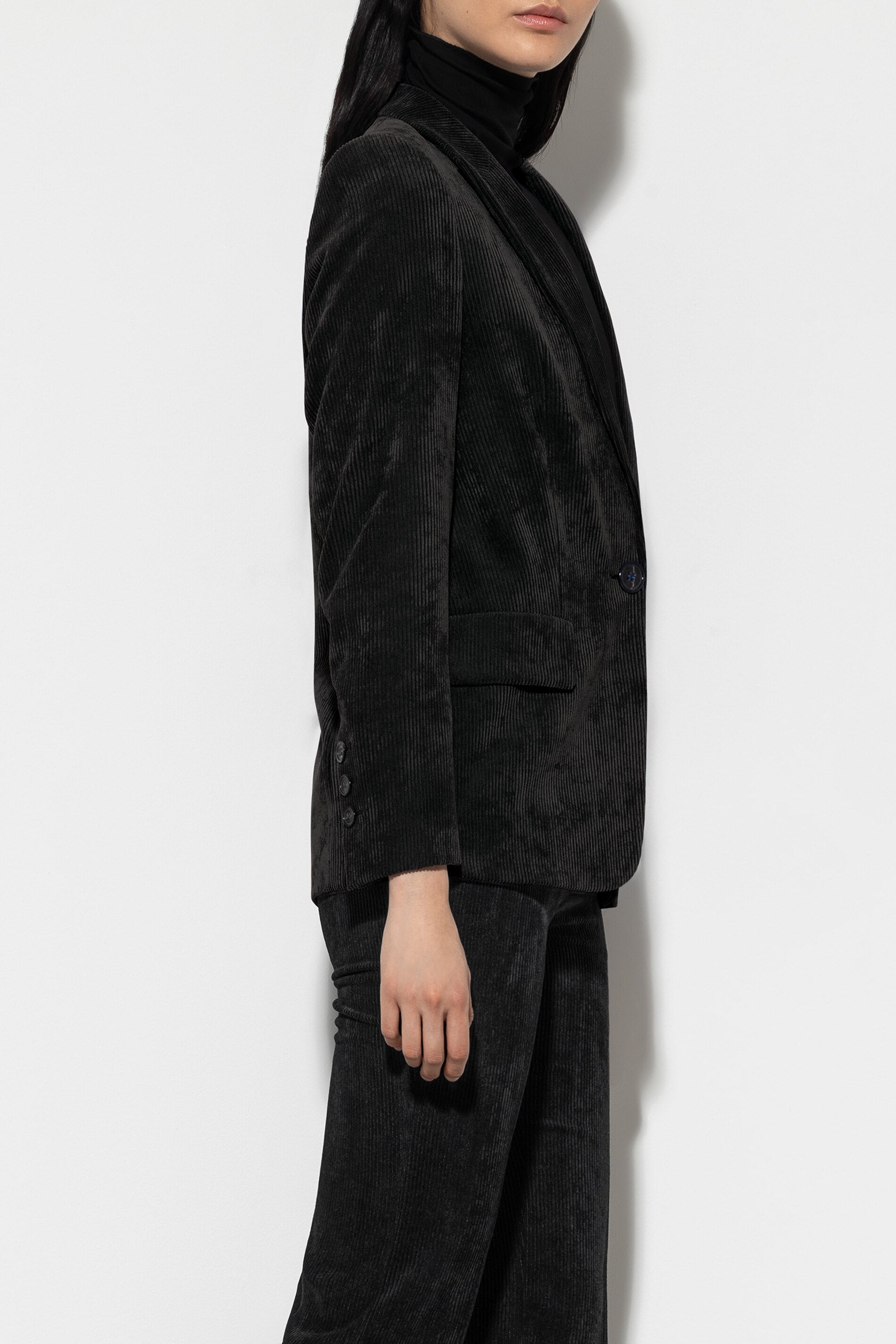 Ein-Knopf-Cordblazer - black - Standard | Model Seite