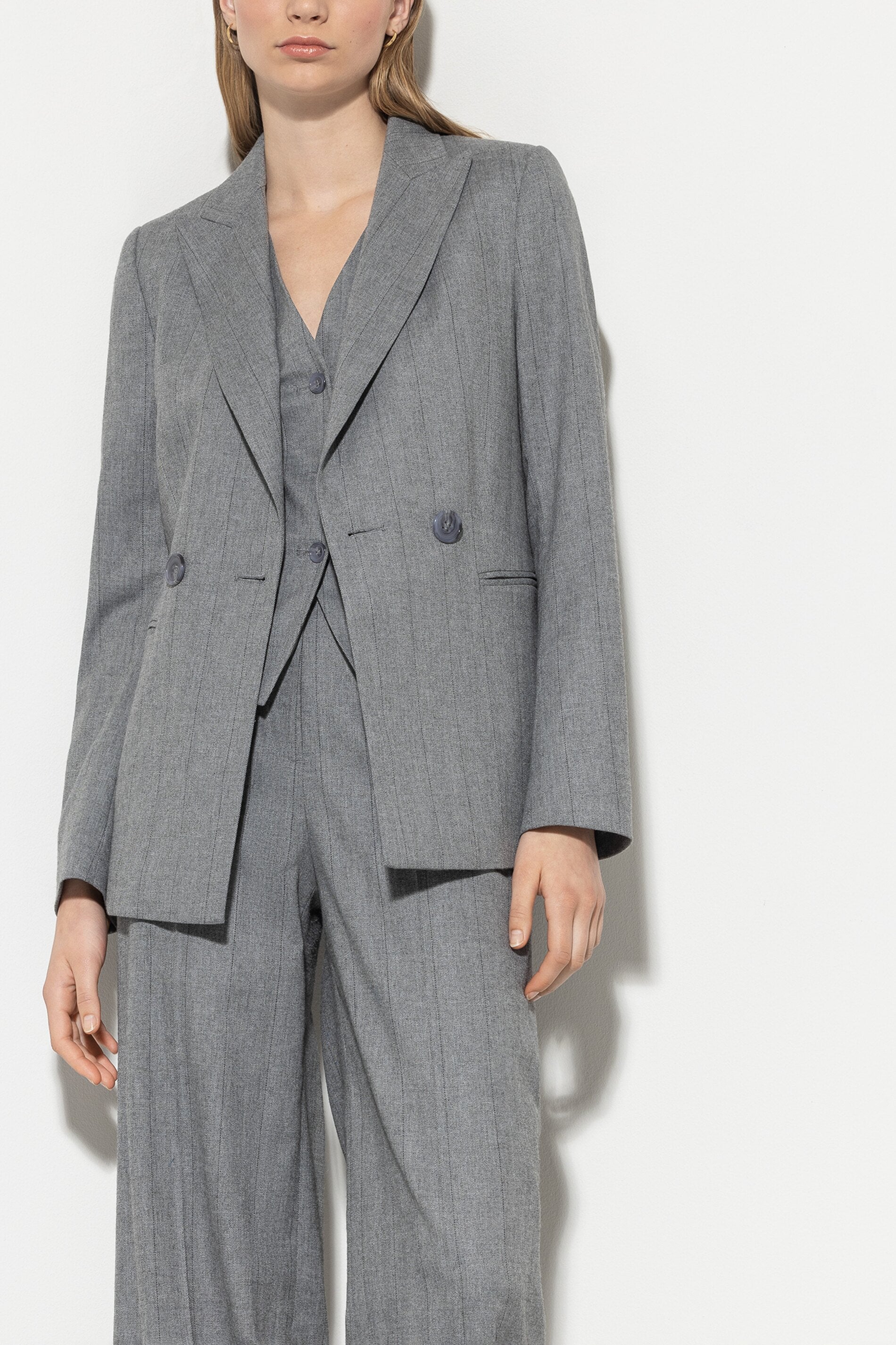 Fischgrat-Blazer - heather grey - Standard | Model Front