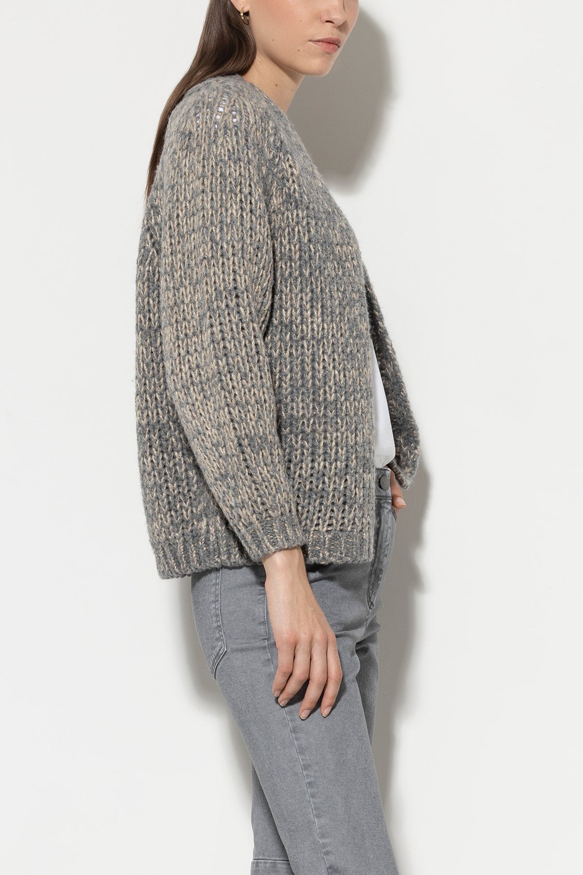 Bouclé-Cardigan - heather grey - Standard | Model Seite