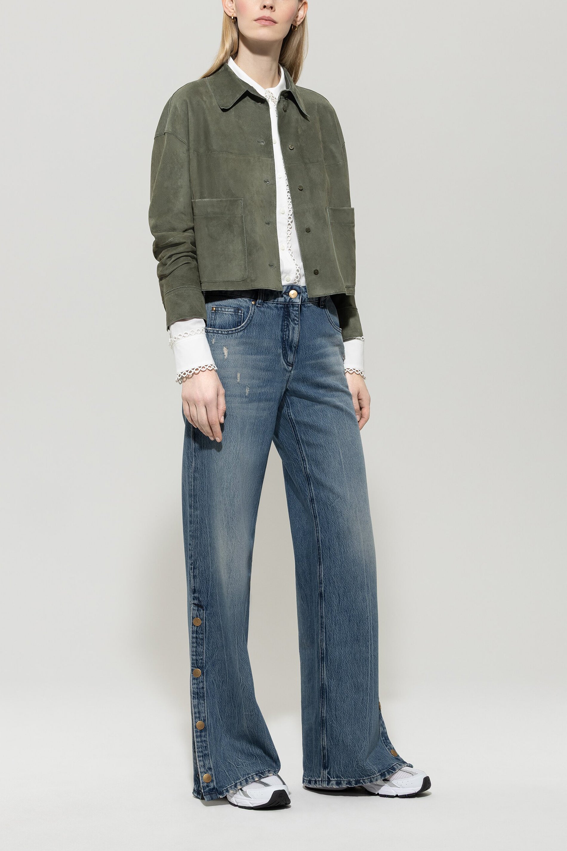 Suede shirt jacket cool khaki Standard - Main Image