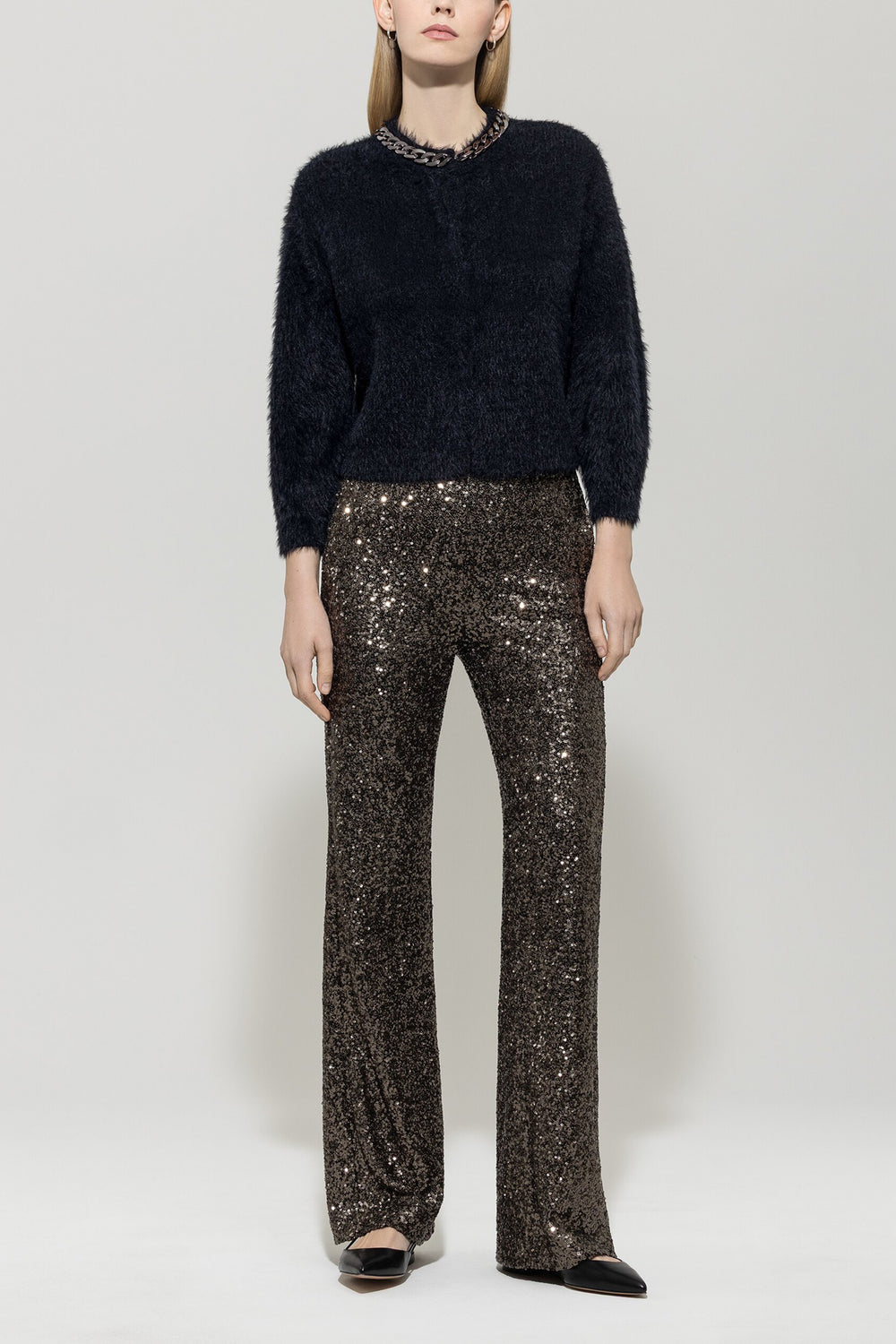 Kardigan z grubym łańcuchem - głęboka czerń - Standard