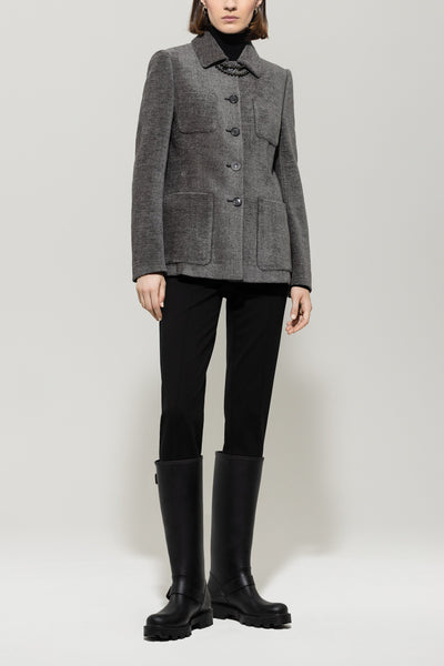 【louren】tweed middle coat Dark Olive - Wool-Rich Worsted Tweed Long Coat – Lawrencepur