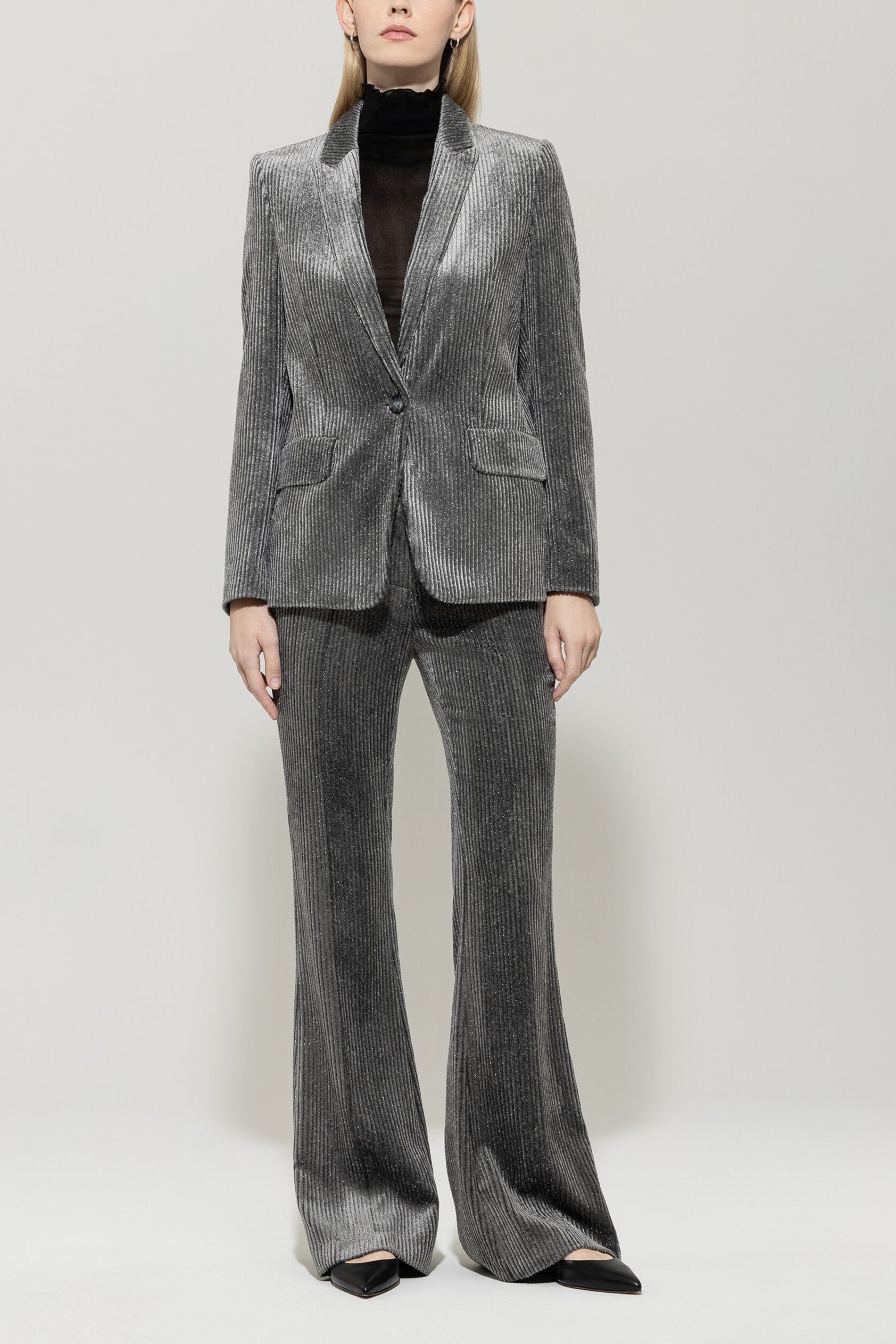 Cord-Blazer mit Glitzerdetails - urban grey - Standard | Model Front