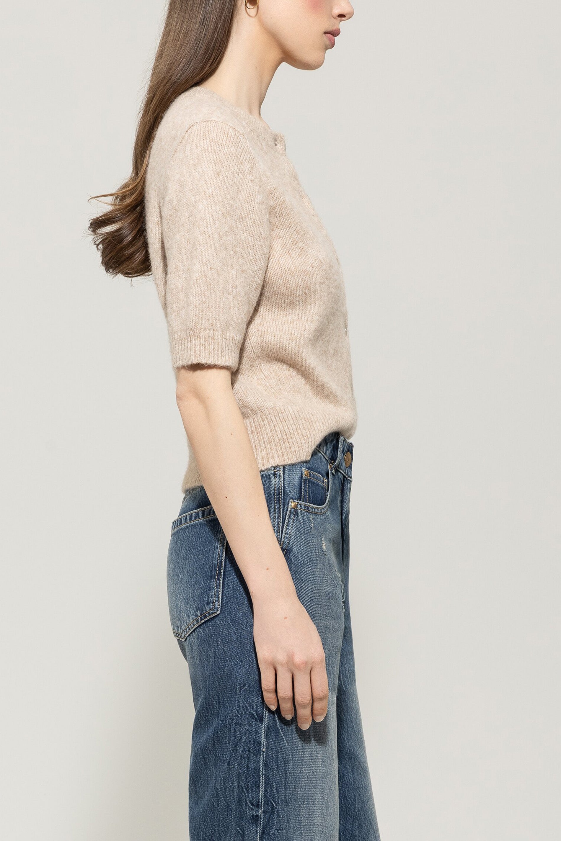 Feinstrick-Cardigan - biscuit - Standard | Model Seite