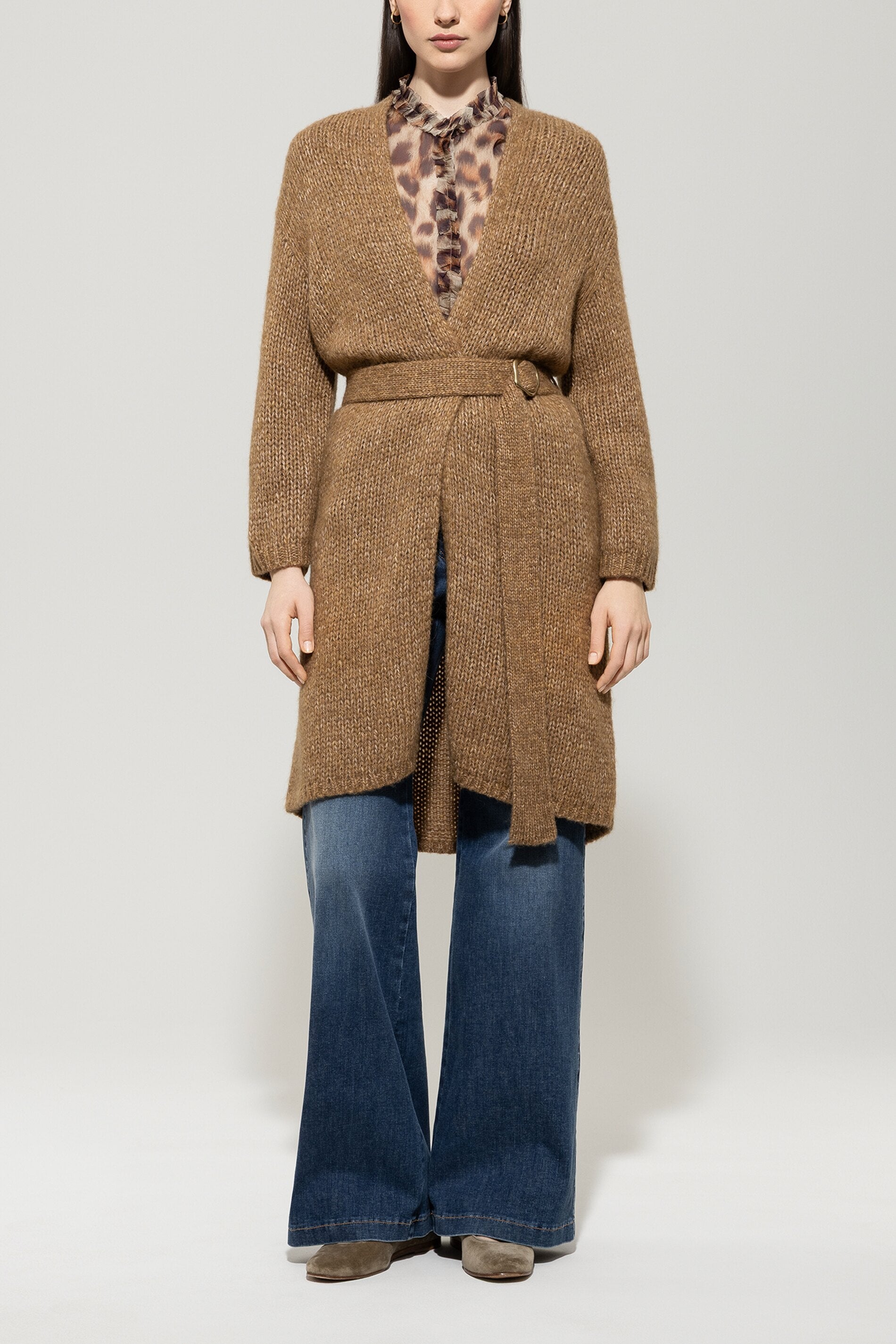 Long coat with tie belt hemp Standard