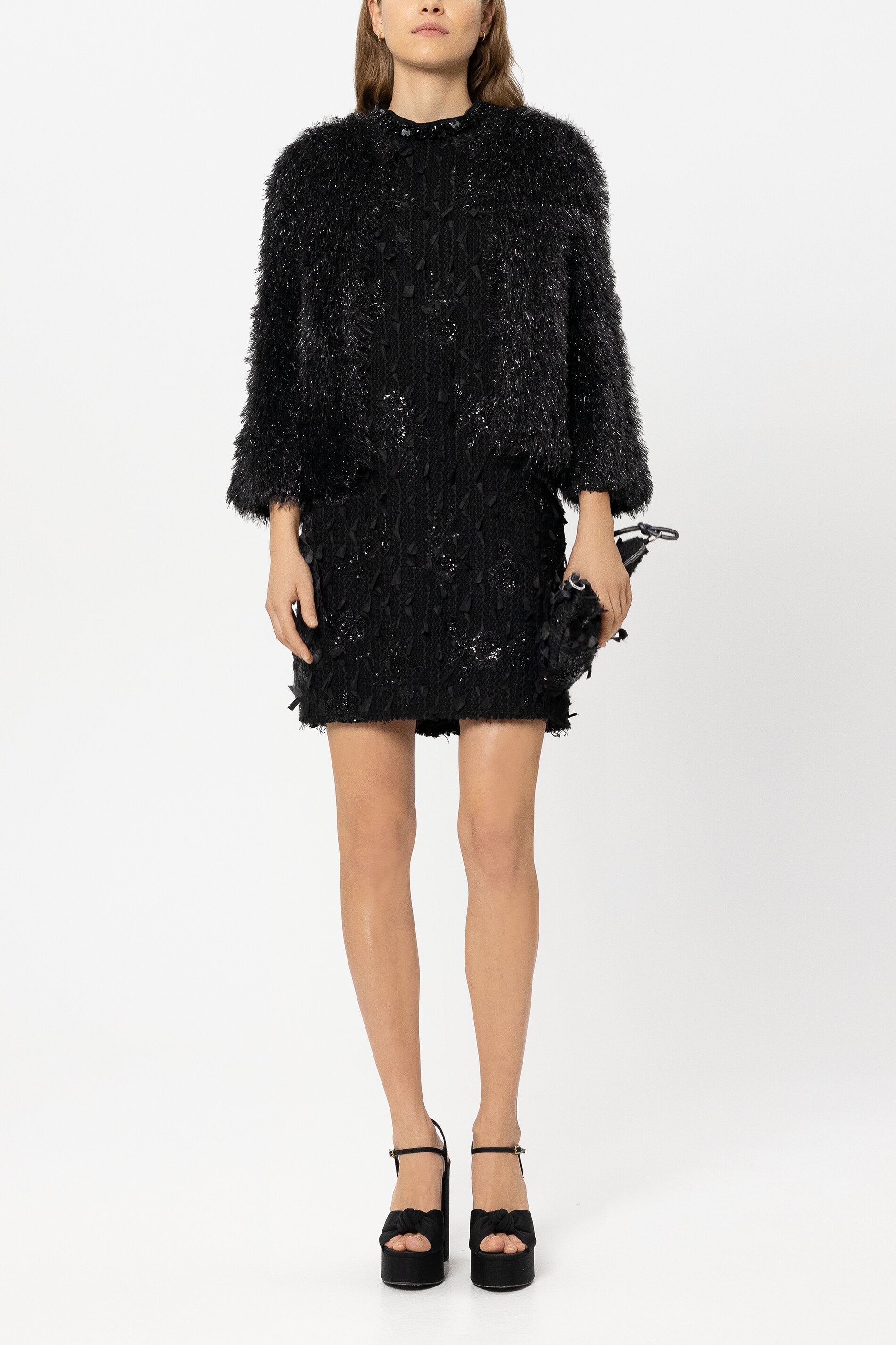 Fur-look cardigan - black