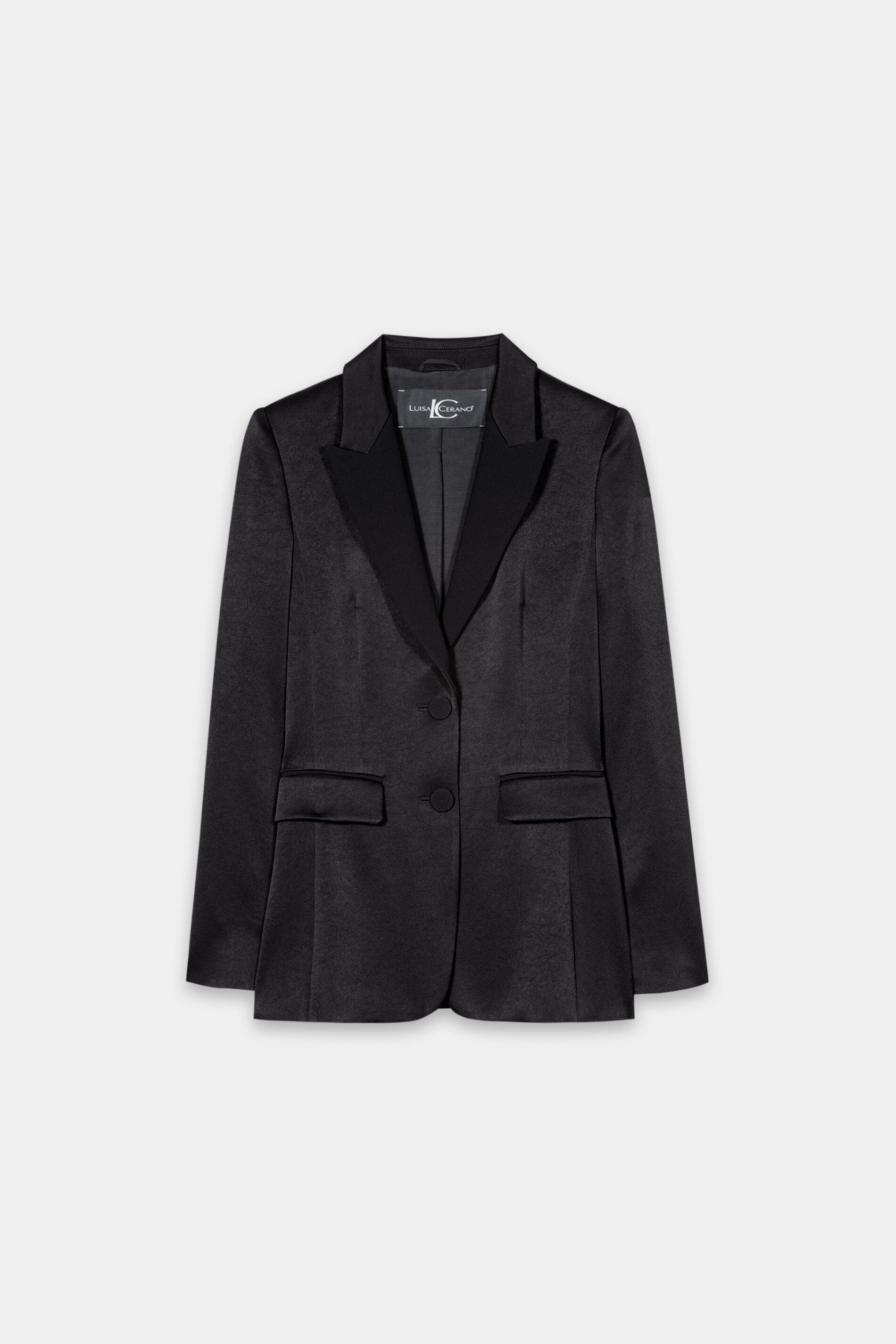 Tuxedo blazer in satin look - black - Standard