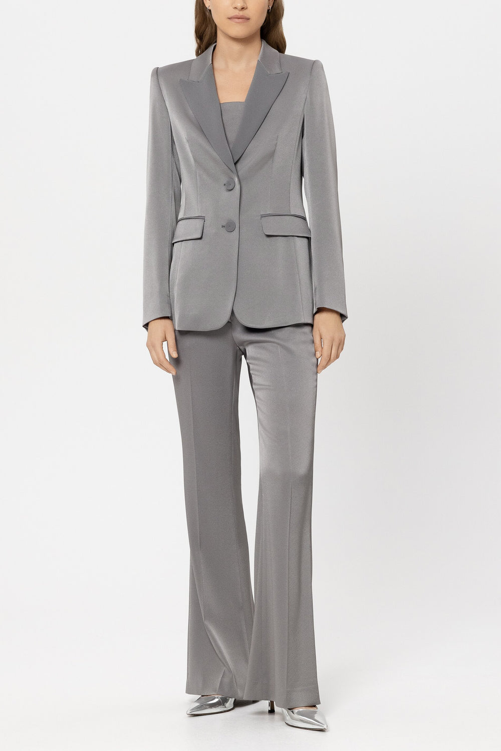 Tuxedo blazer in satin look - platinum - Standard
