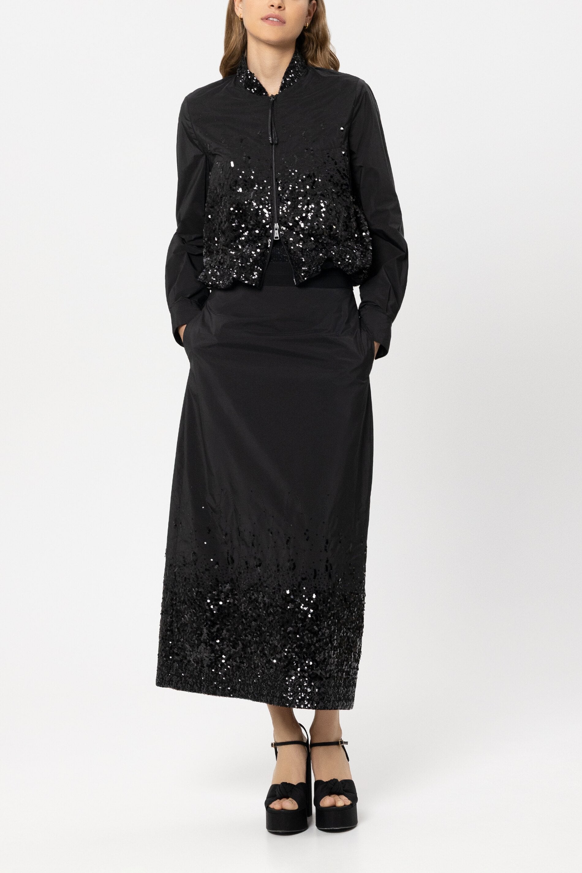 Pailletten-Taft-Blouson - black - Standard | Model Front