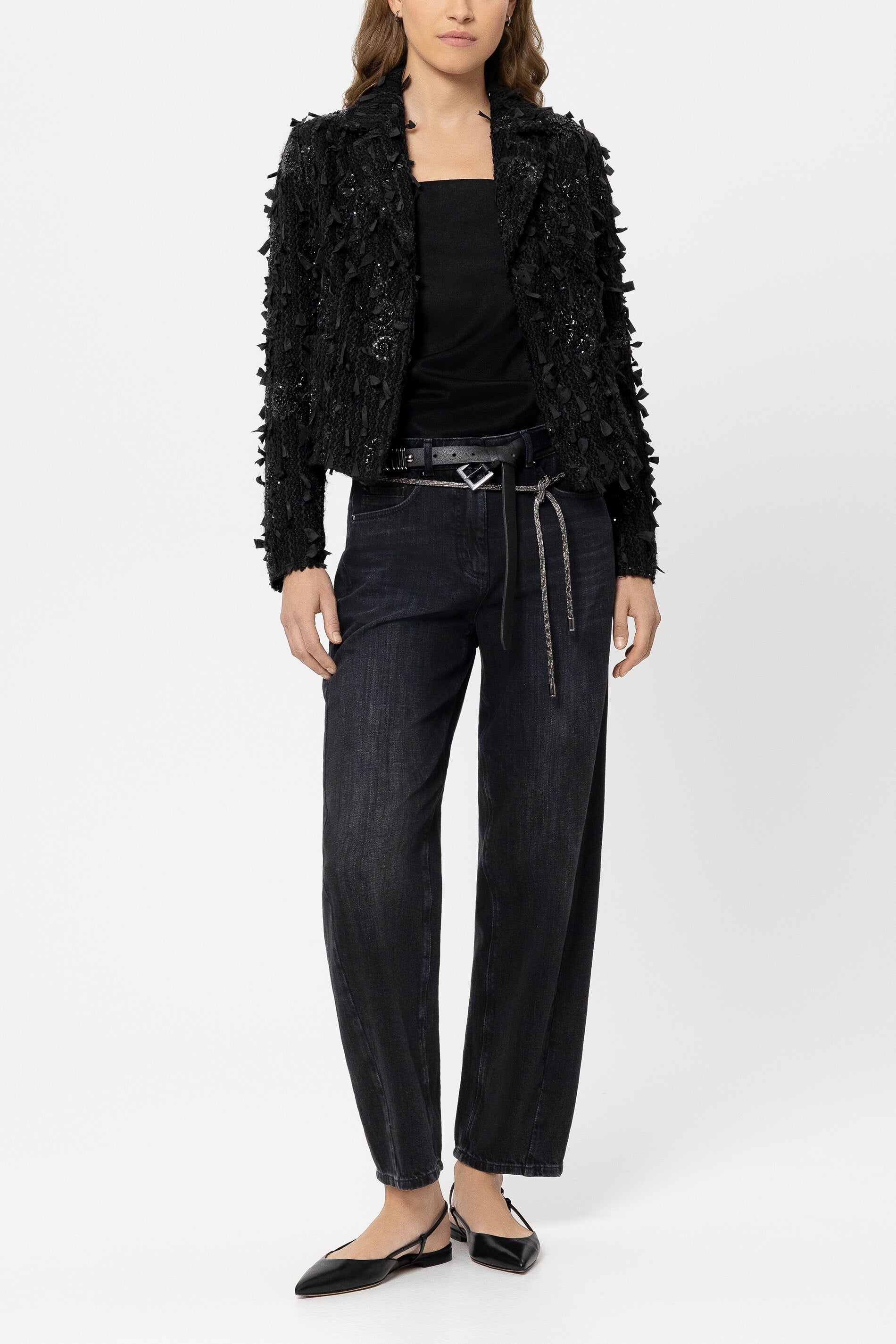 Tweed blazer with pearls - black - Standard