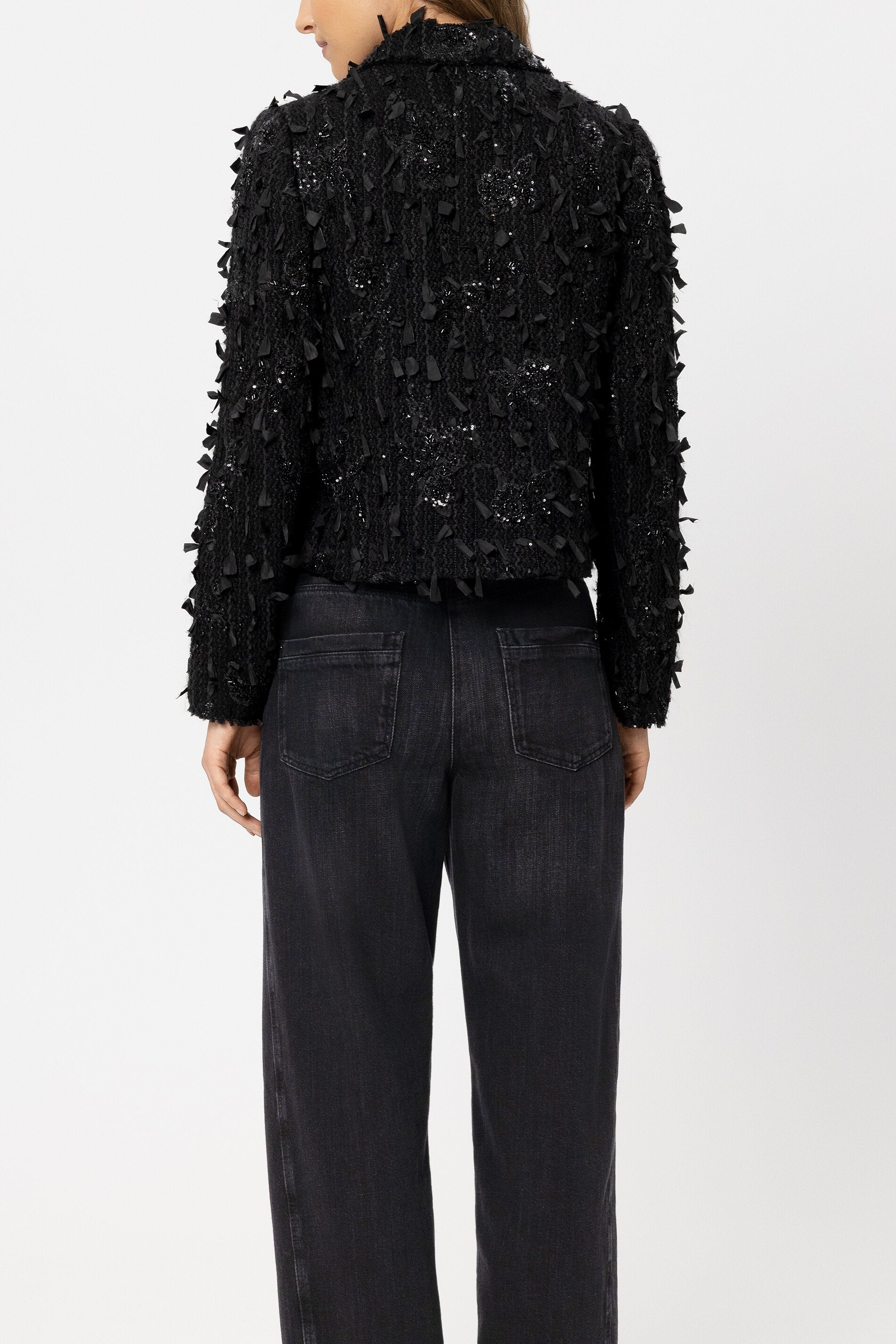 Tweed-Blazer mit Perlen - black - Standard | Model Rück