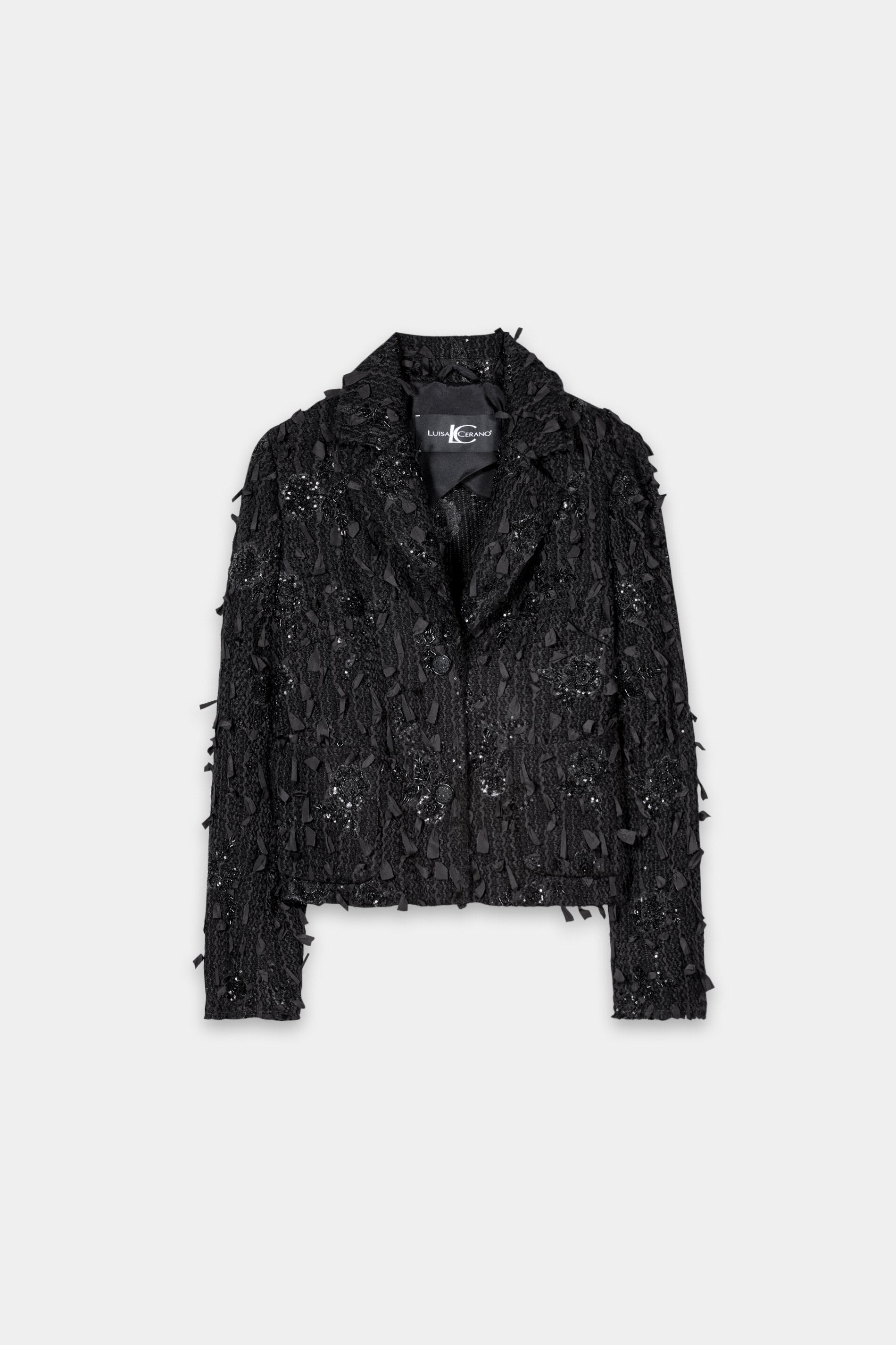Tweed blazer with pearls - black - Standard