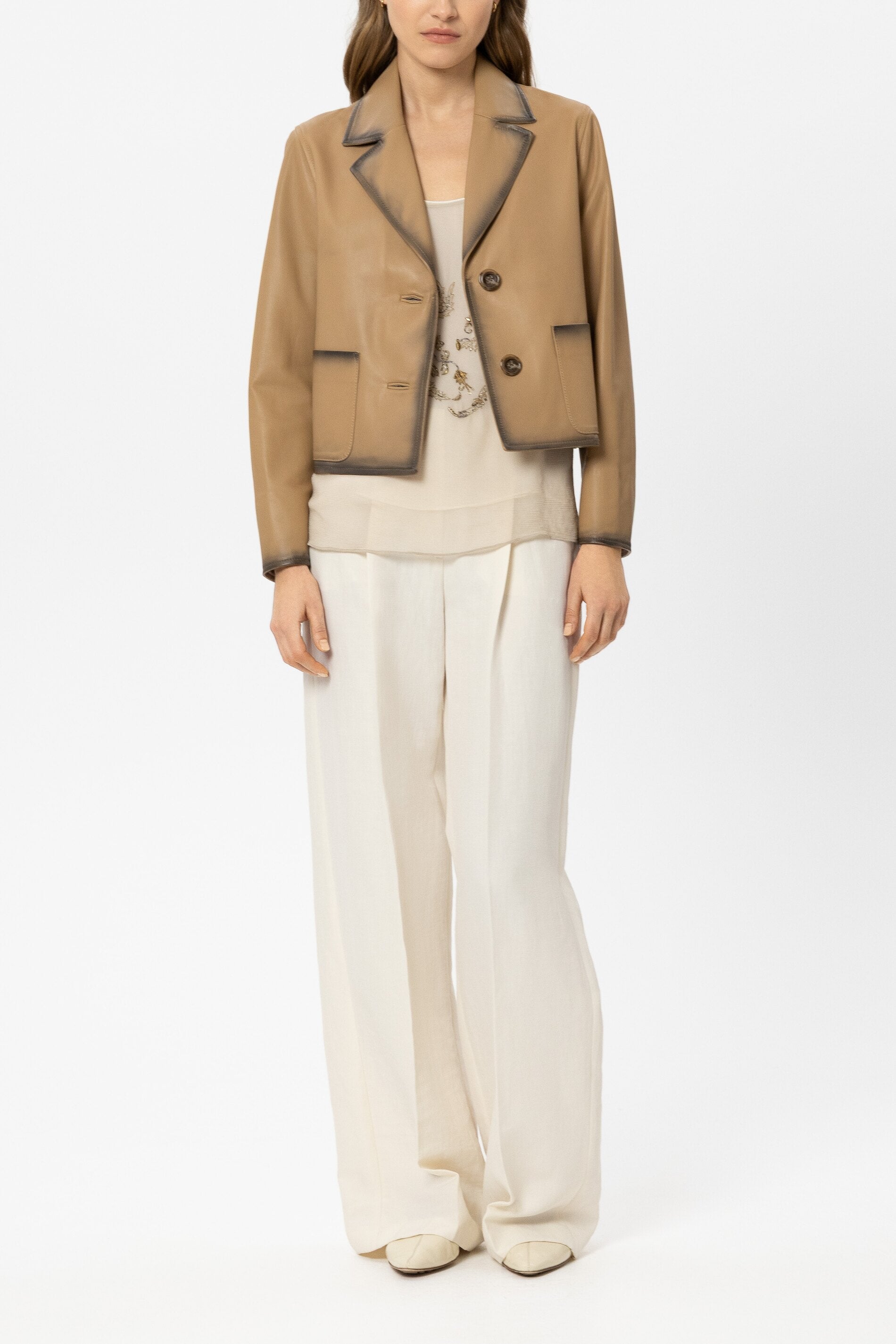 Lammnappa-Blazerjacke - golden camel - Standard | Model Front