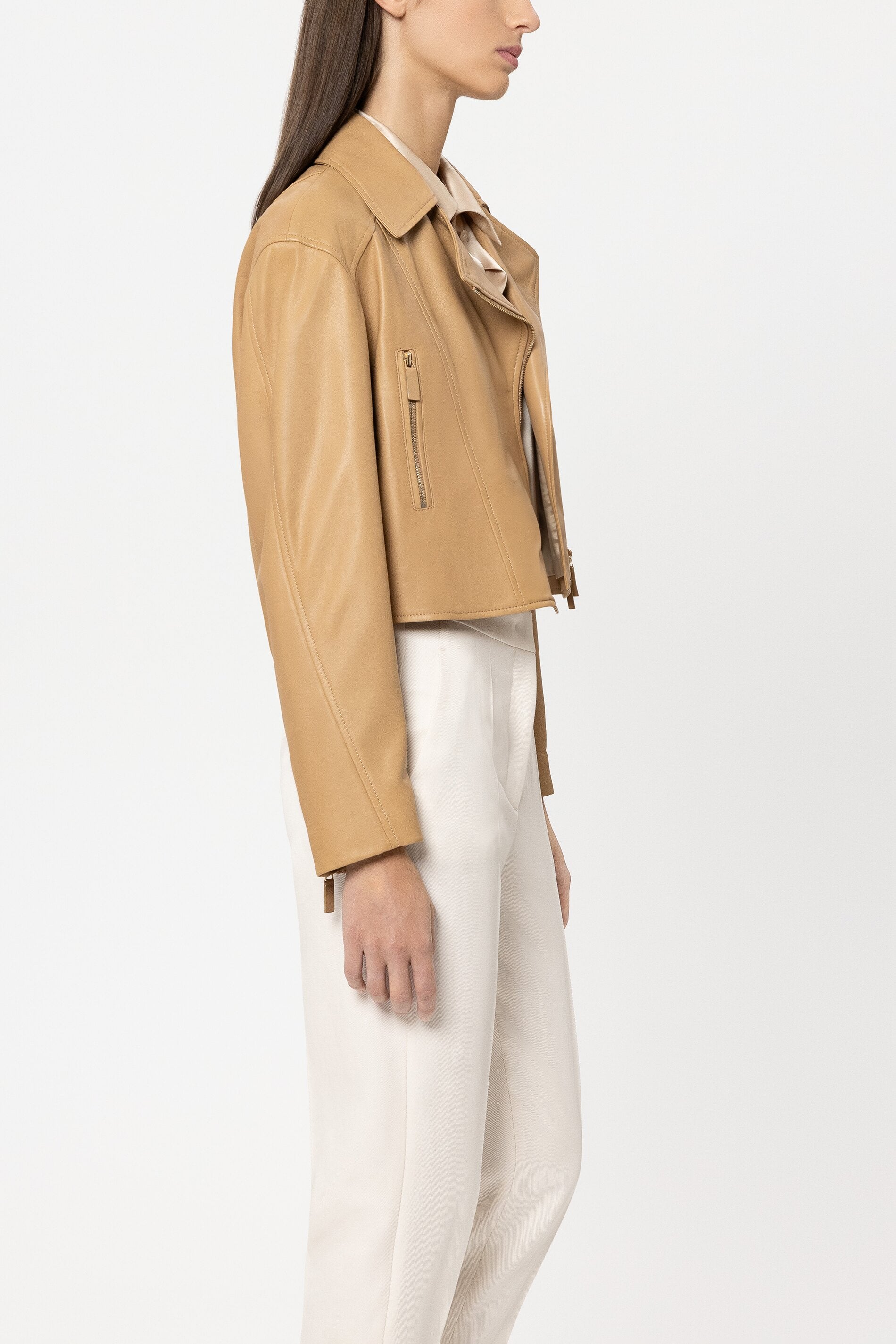 Lamb nappa leather jacket - golden camel - Standard
