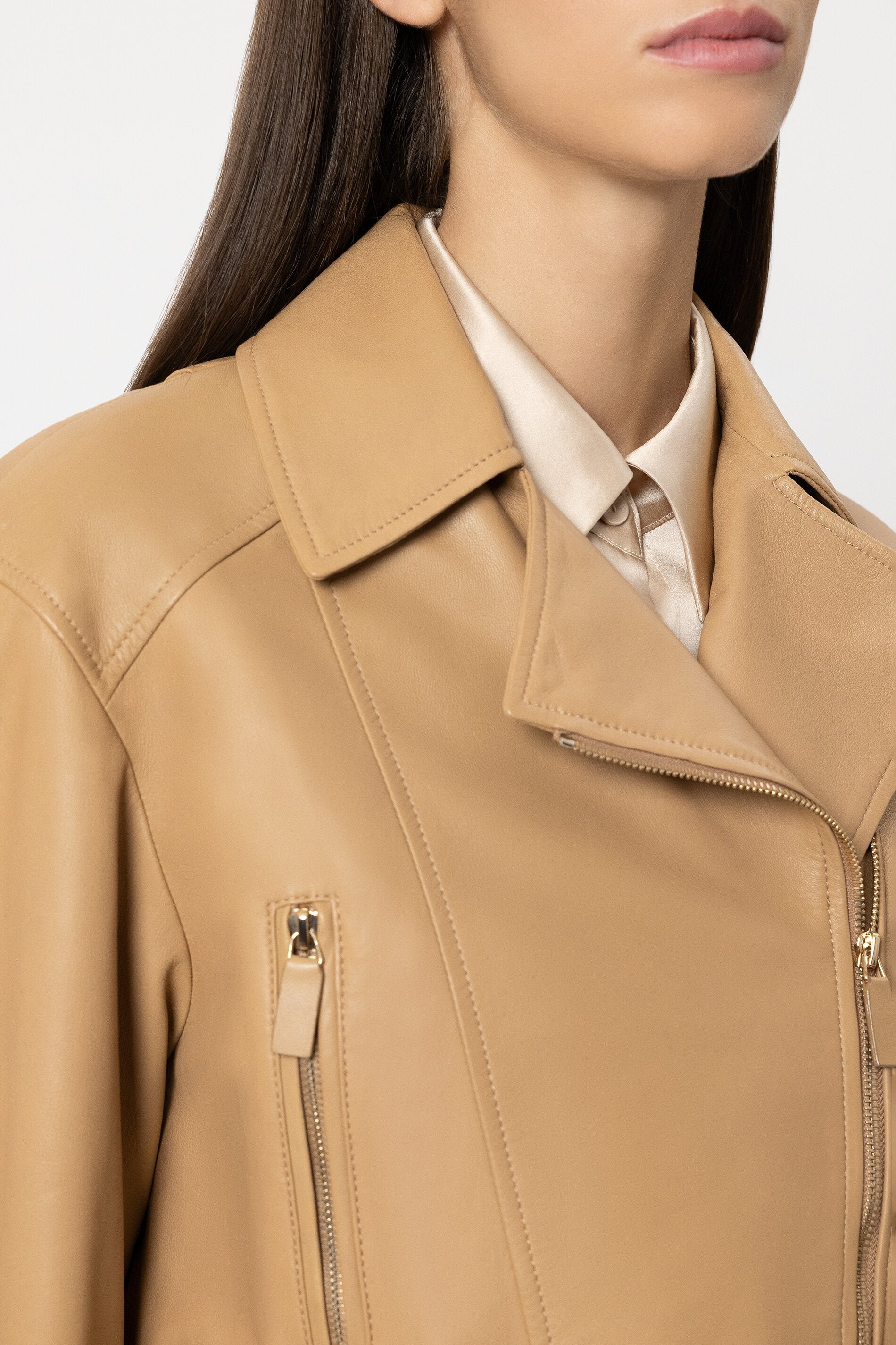 Lamb nappa leather jacket - golden camel - Standard