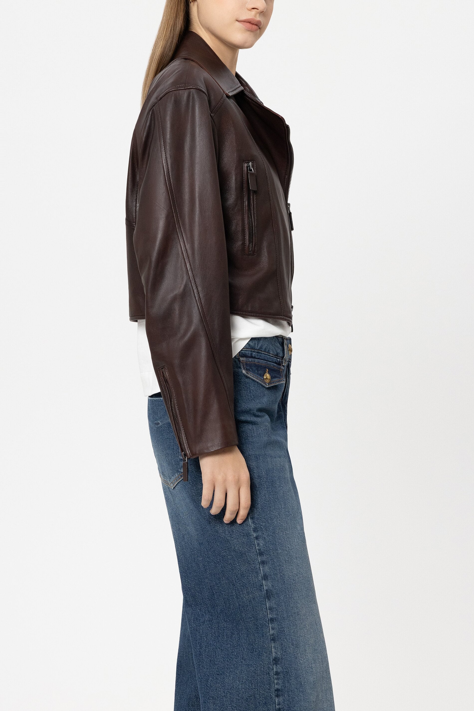 Lammnappa-Lederjacke - vintage brown - Standard | Model Seite