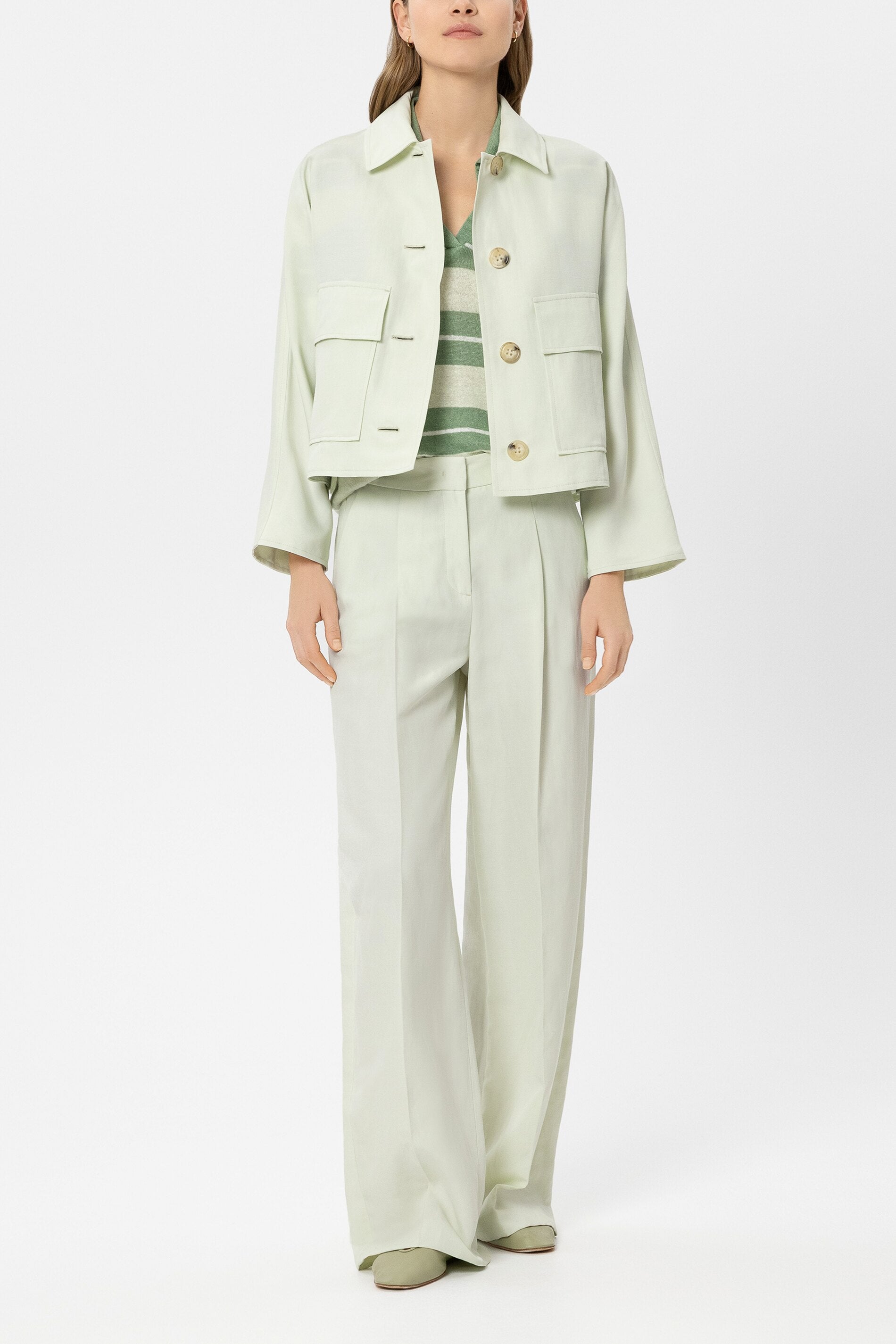 Linen-blend shirt jacket - pistachio - Standard