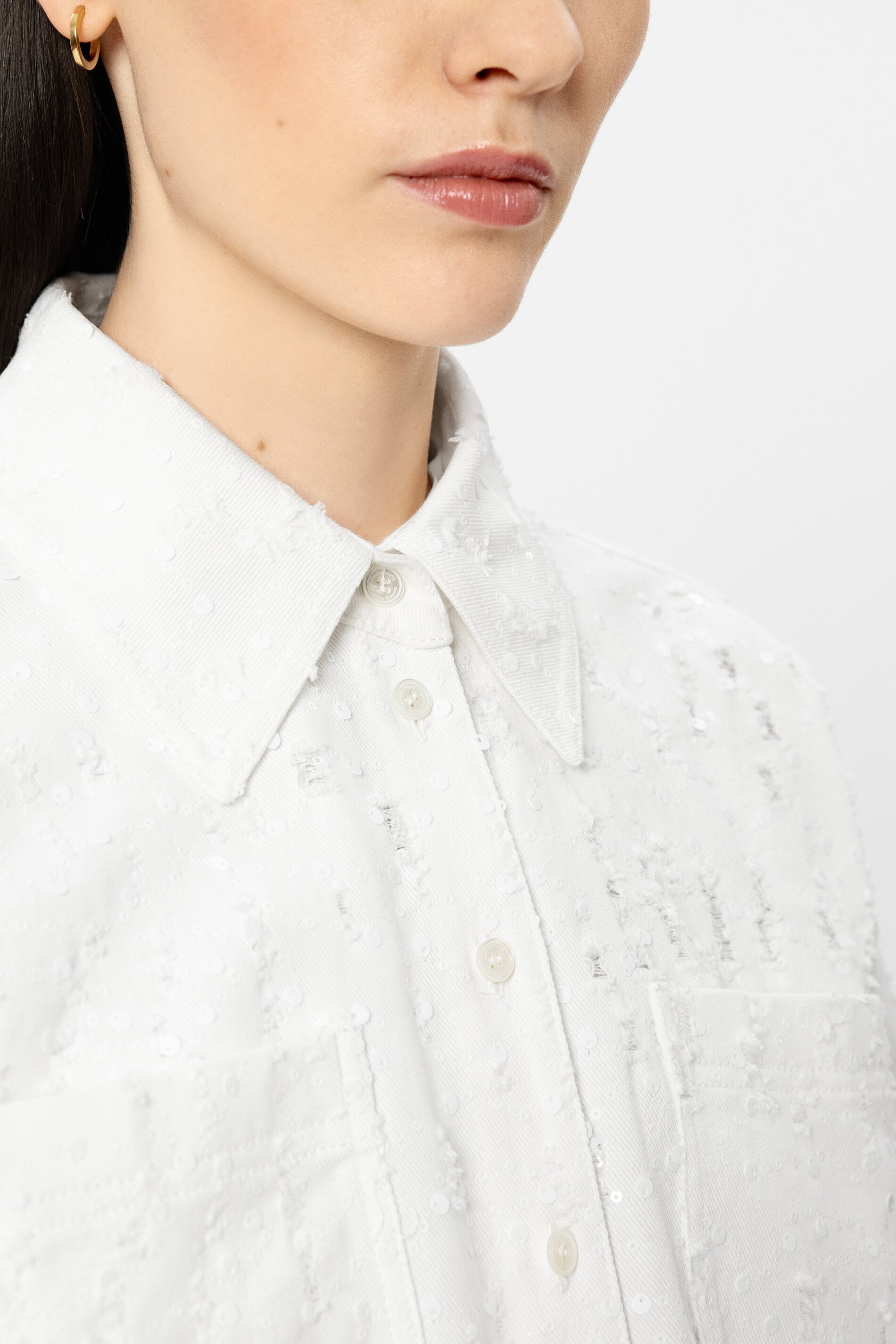 Pailletten-Denimjacke - white - Standard | Model Detail