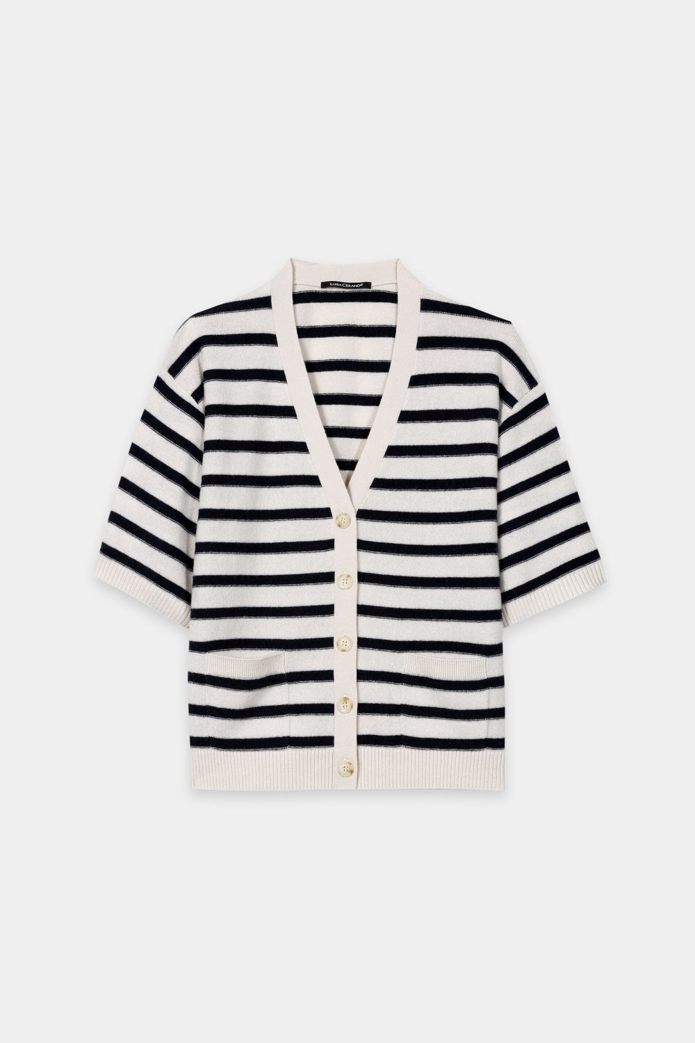 Cardigan aus Kaschmir-Mix - navy blue / cream - Standard