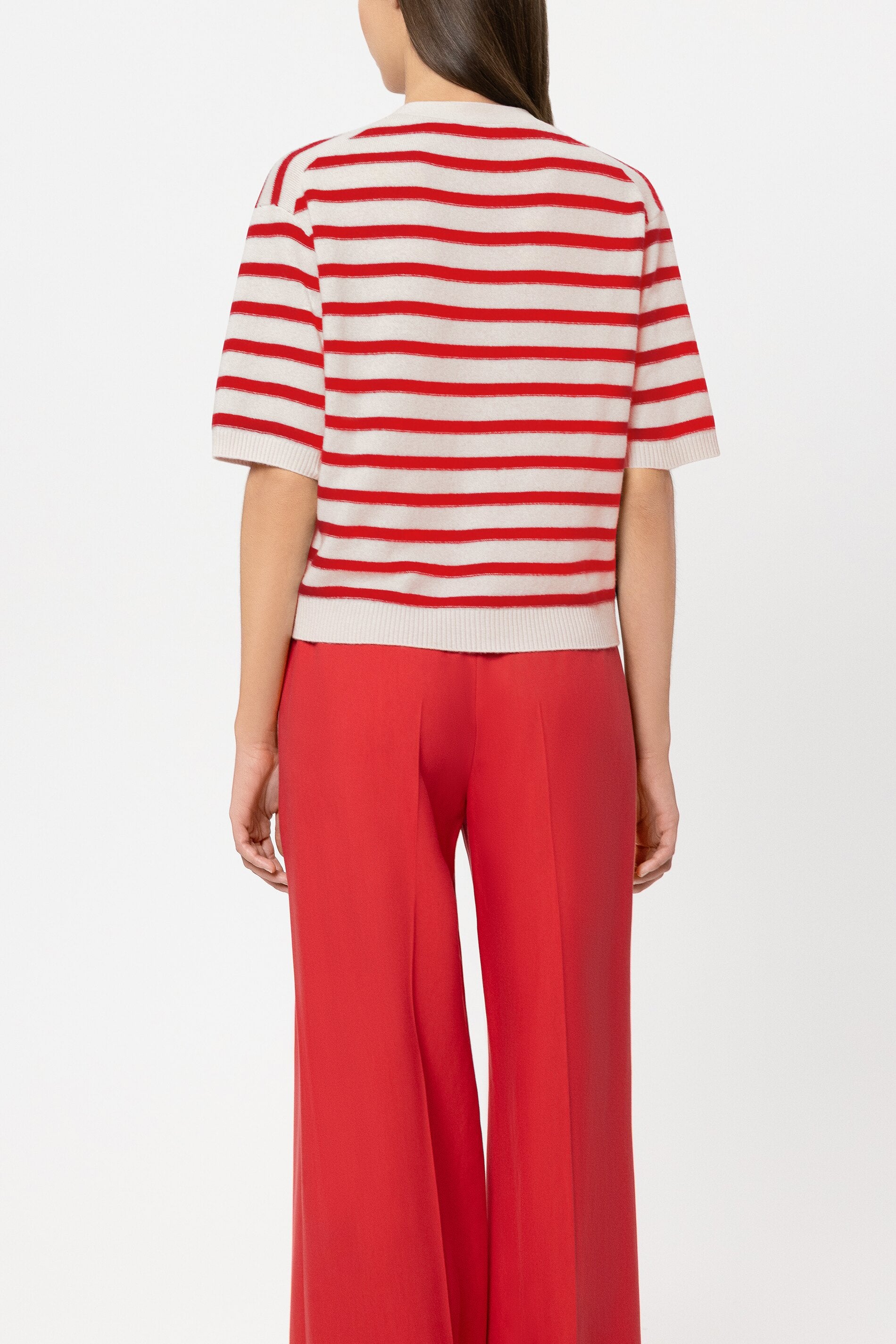 Cardigan aus Kaschmir-Mix - cherry red / cream - Standard | Model Rück