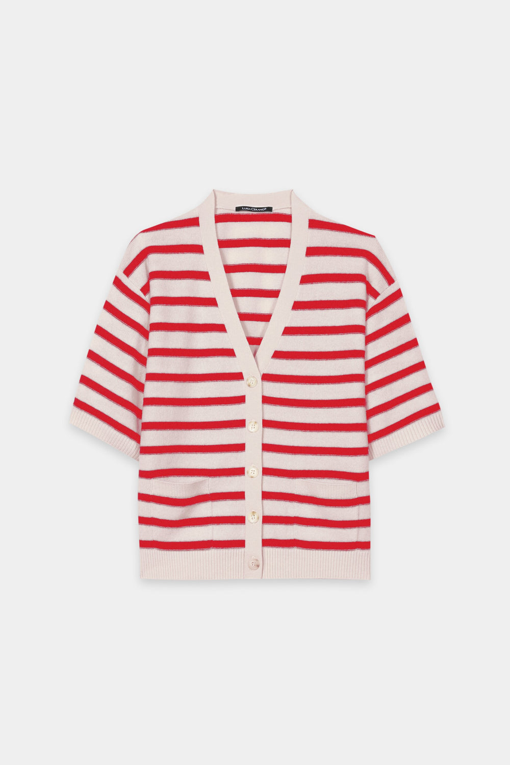 Cardigan aus Kaschmir-Mix - cherry red / cream - Standard