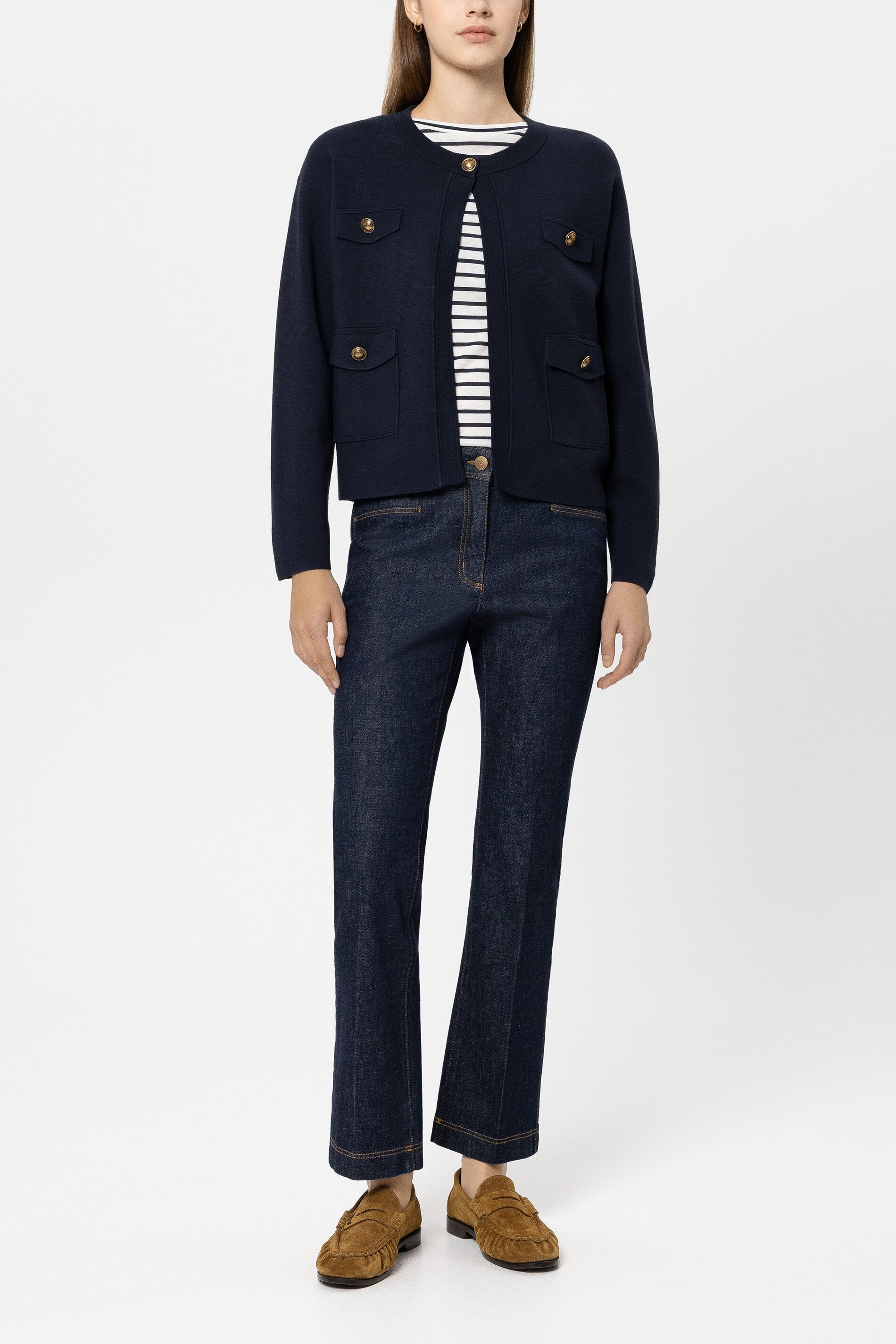 Feinstrick-Blouson - navy blue - Standard | Model Front