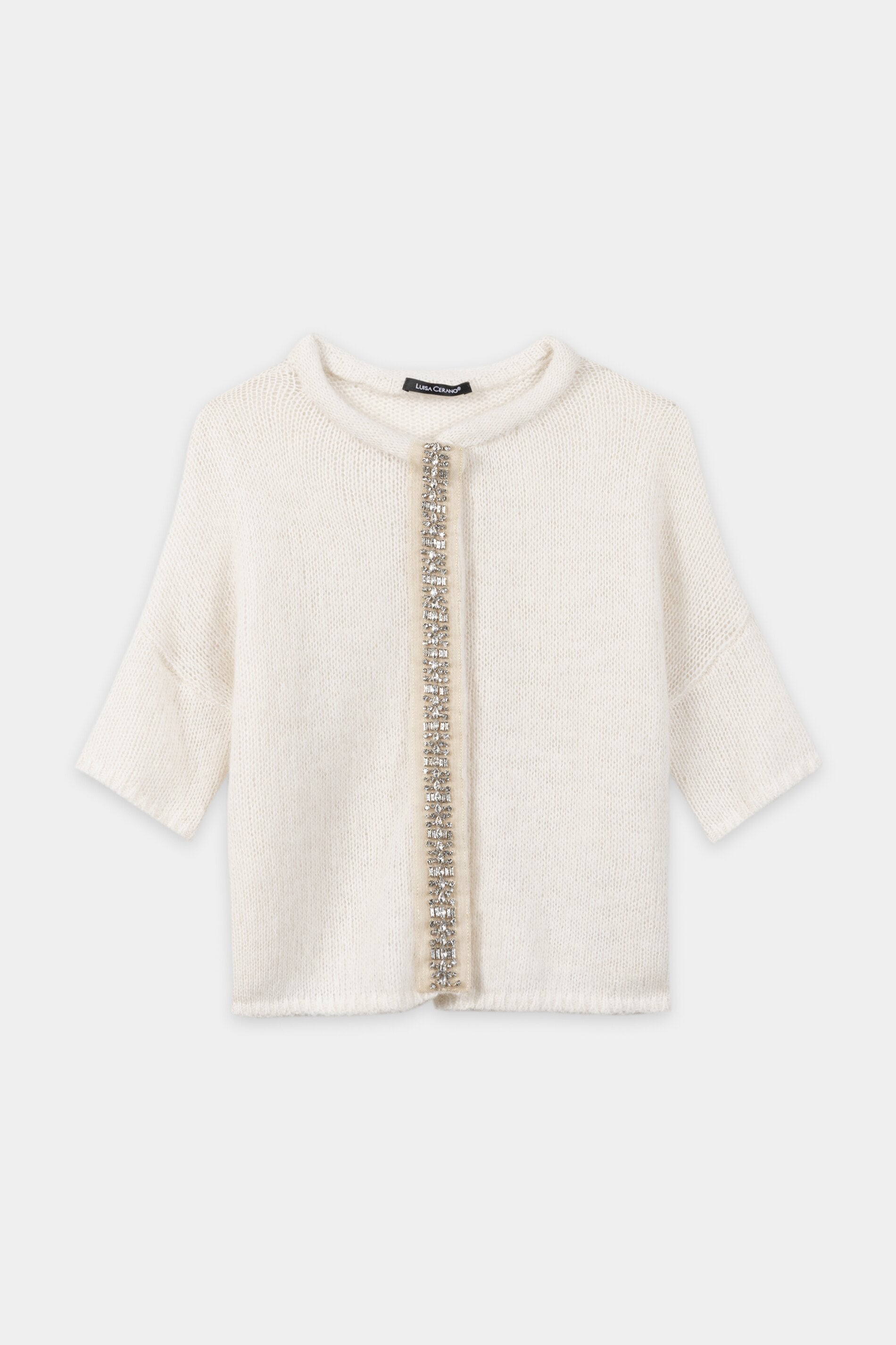 Alpaca mix cardigan - milk - with embroidery / rhinestones