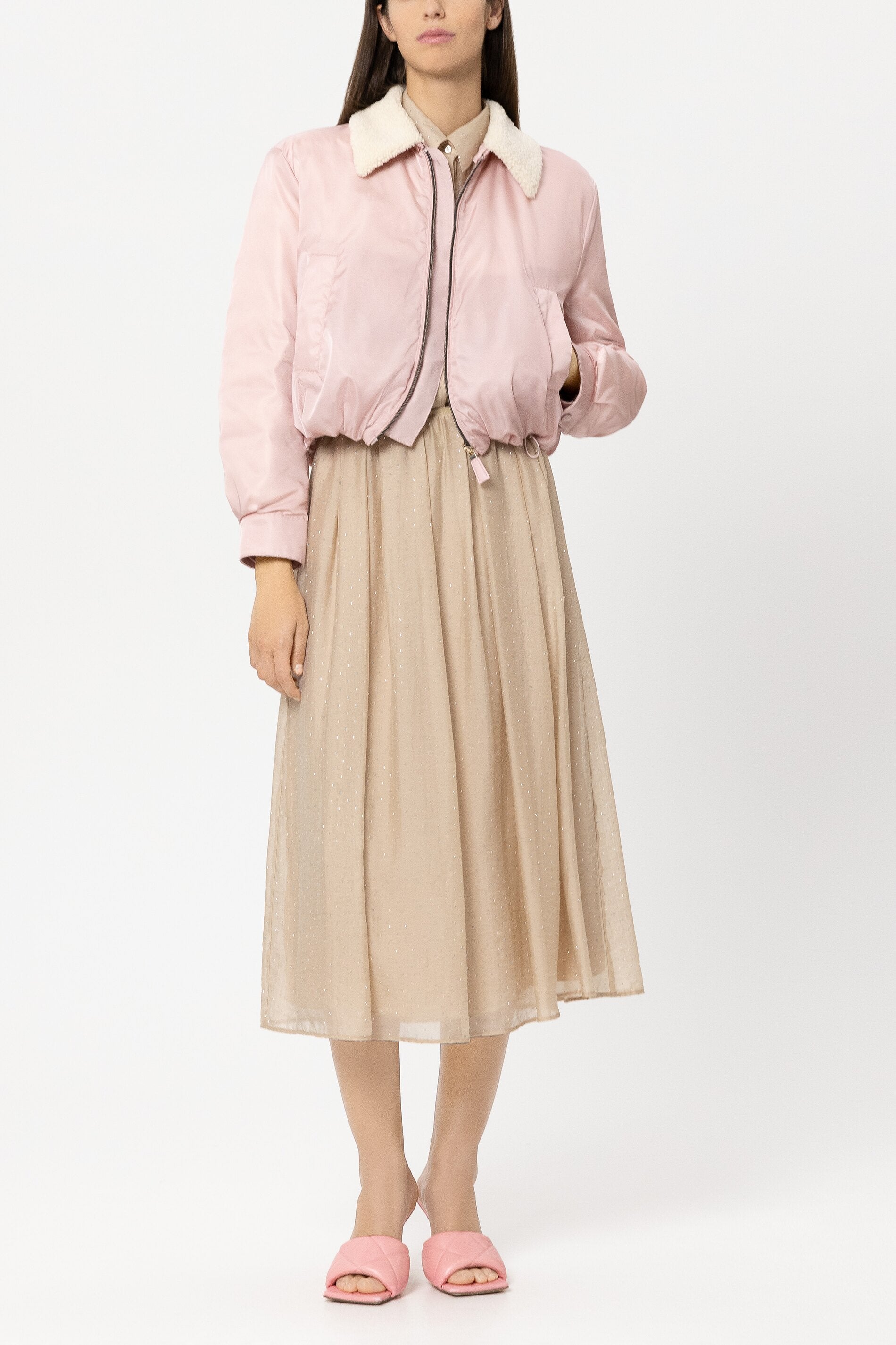 Outdoor-Daunenblouson - creamy blush - mit Pelzkragen | Model Front