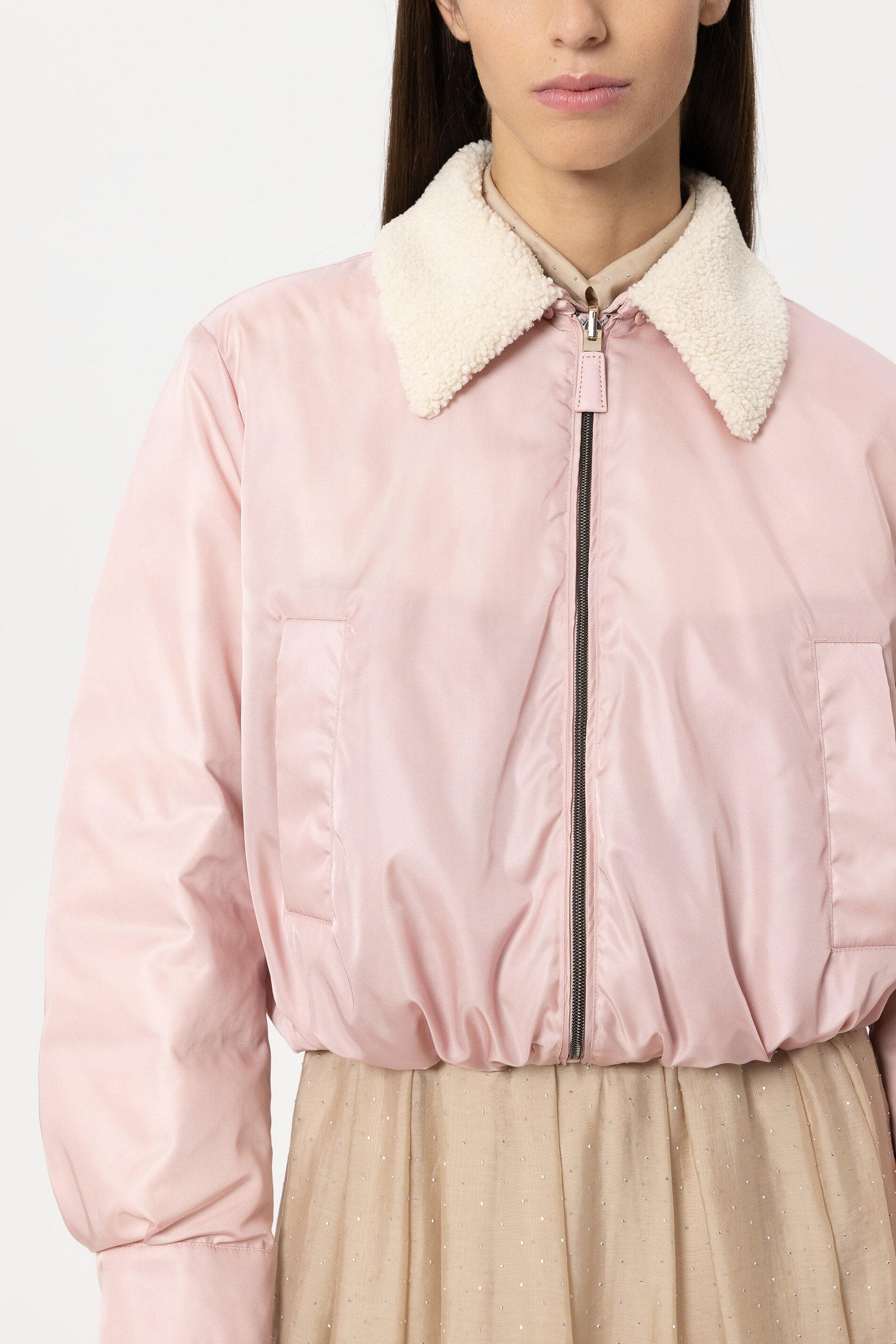 Outdoor-Daunenblouson - creamy blush - mit Pelzkragen