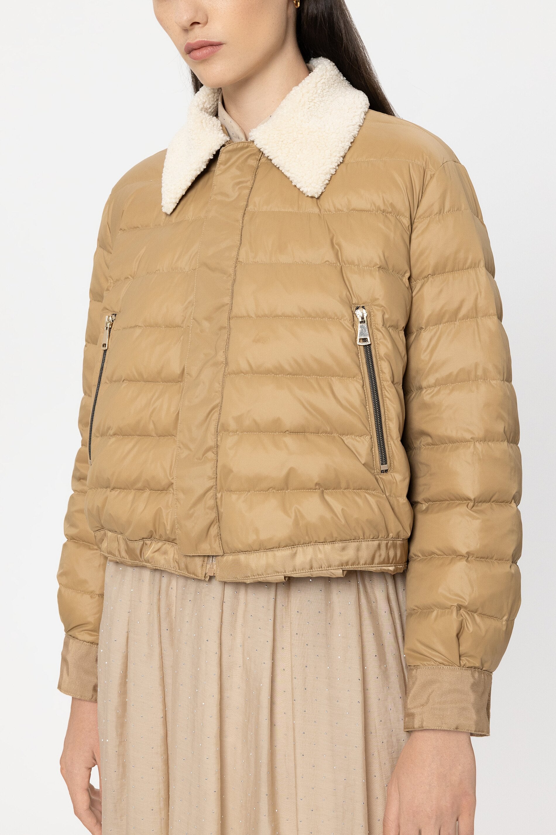 Outdoor-Daunenblouson - golden camel - mit Pelzkragen