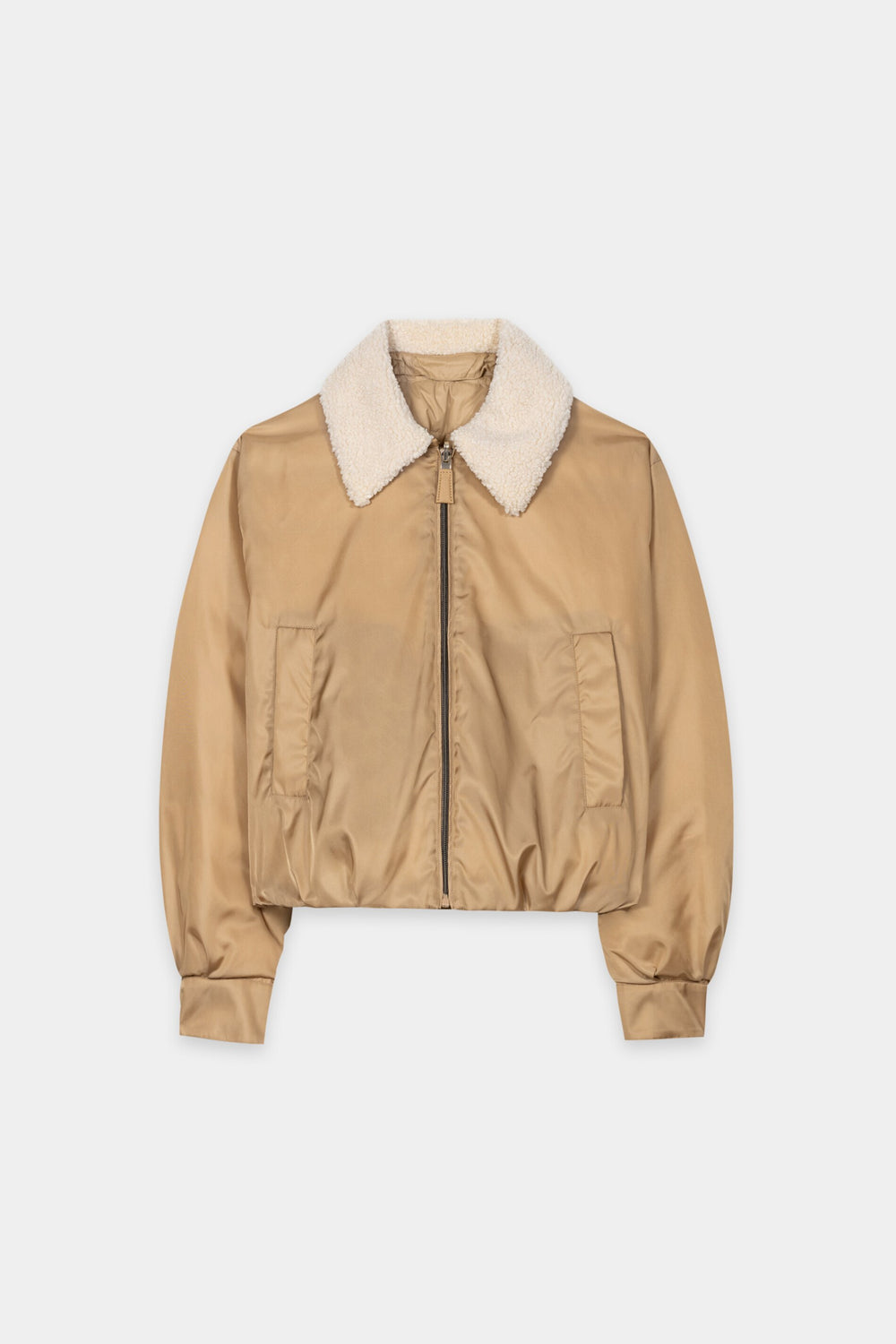 Outdoor down blouson - golden camel - with fur collar
