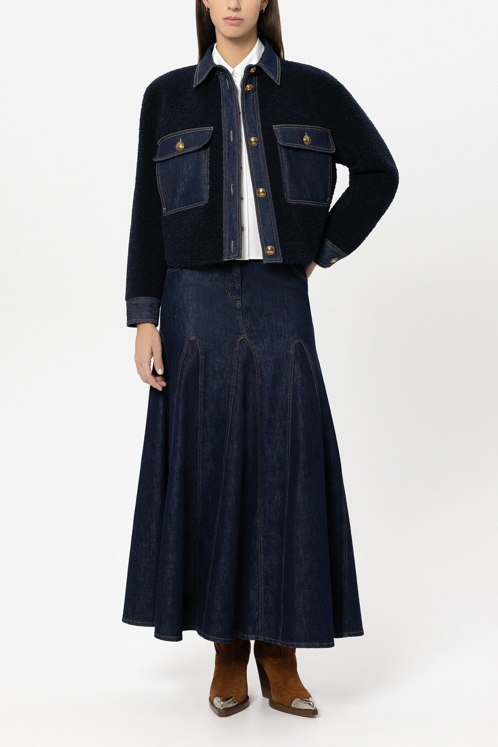 Jacket in lambskin look - navy blue - Standard