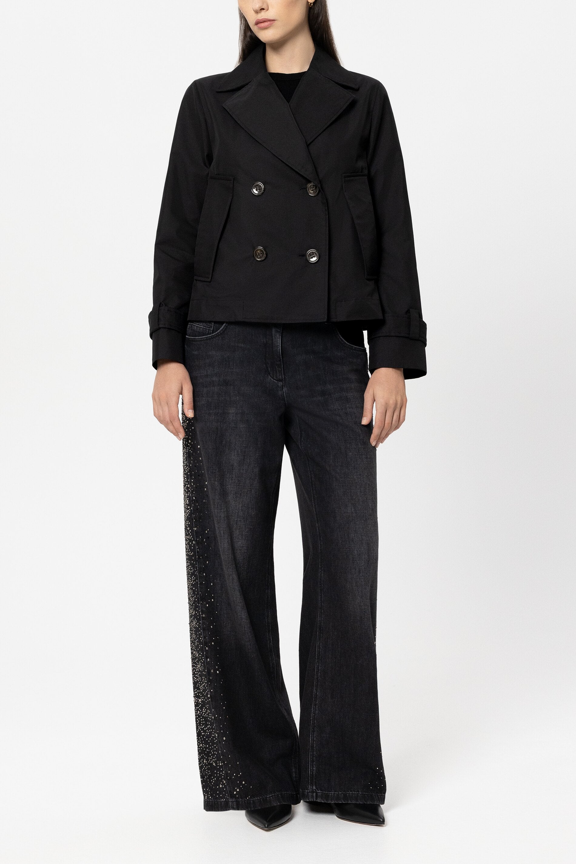 Gabardine-Trenchjacke - pure black - Standard | Model Front