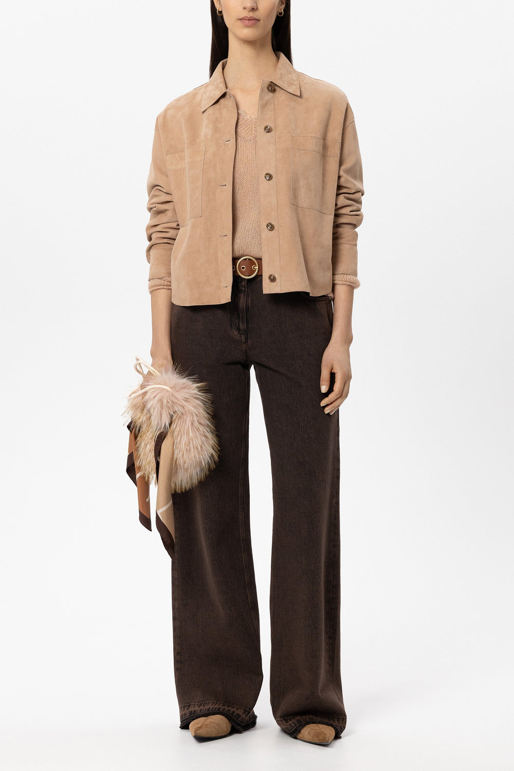 Veloursleder-Hemdjacke - nude - Standard