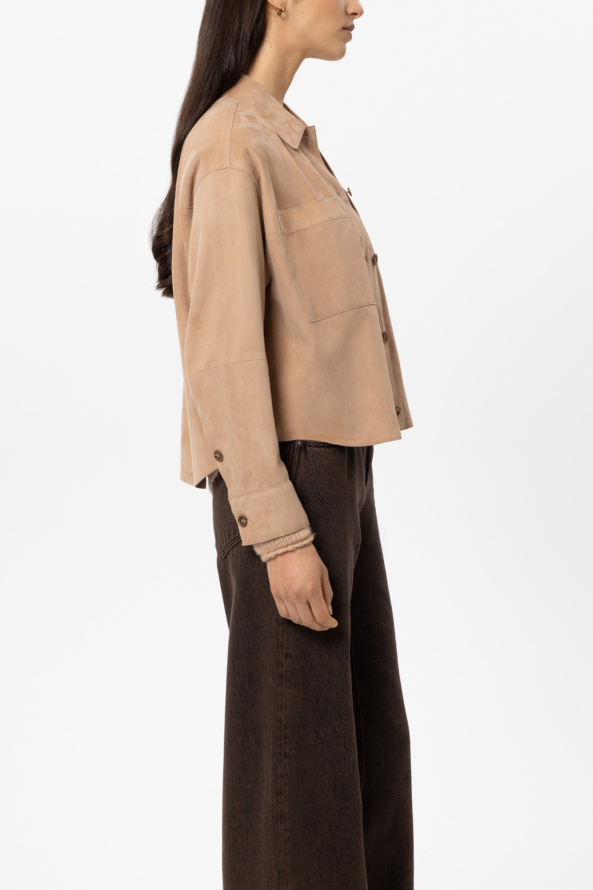 Veloursleder-Hemdjacke - nude - Standard | Model Seite