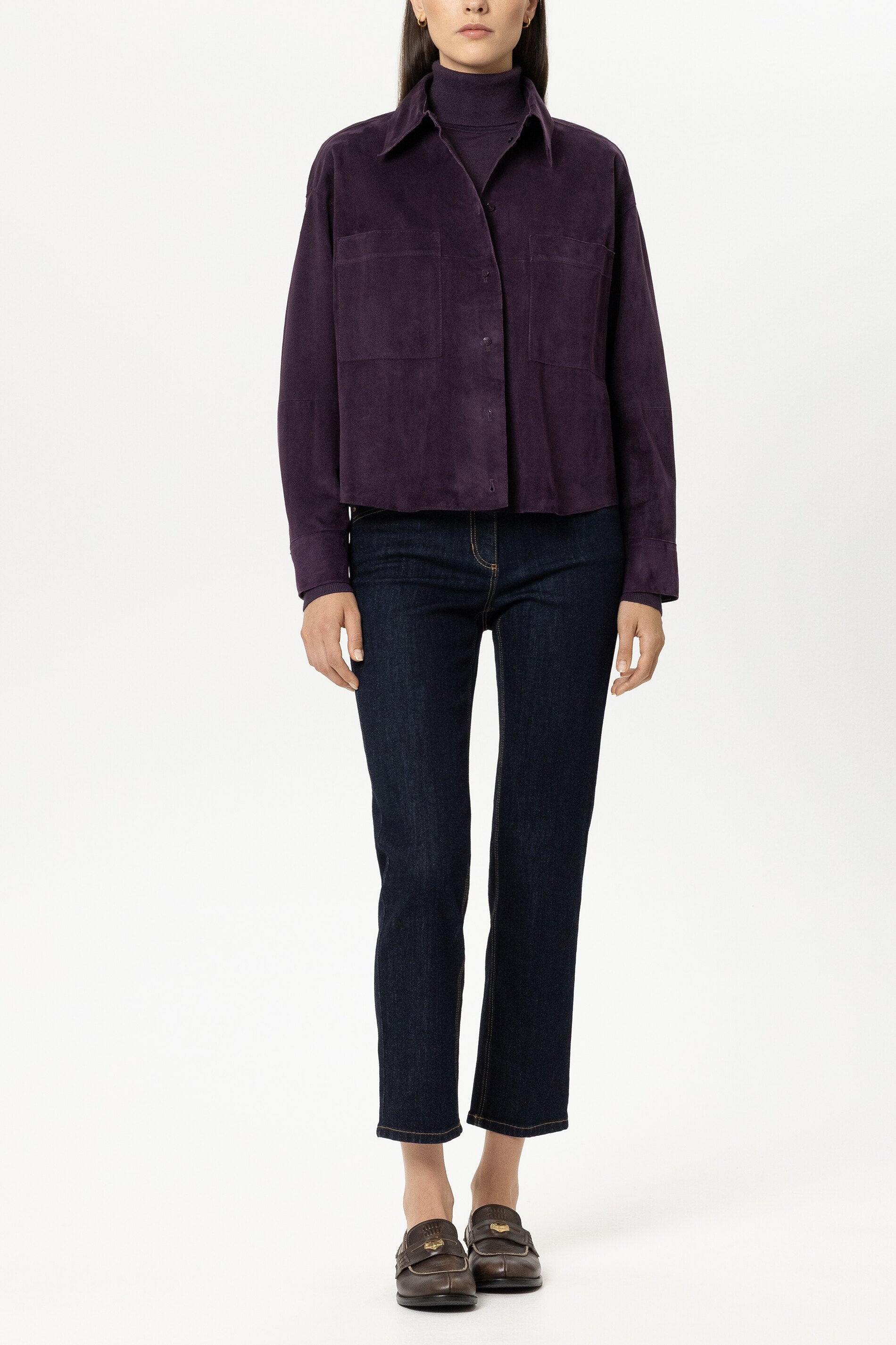 Veloursleder-Hemdjacke - plum - Standard | Model Front