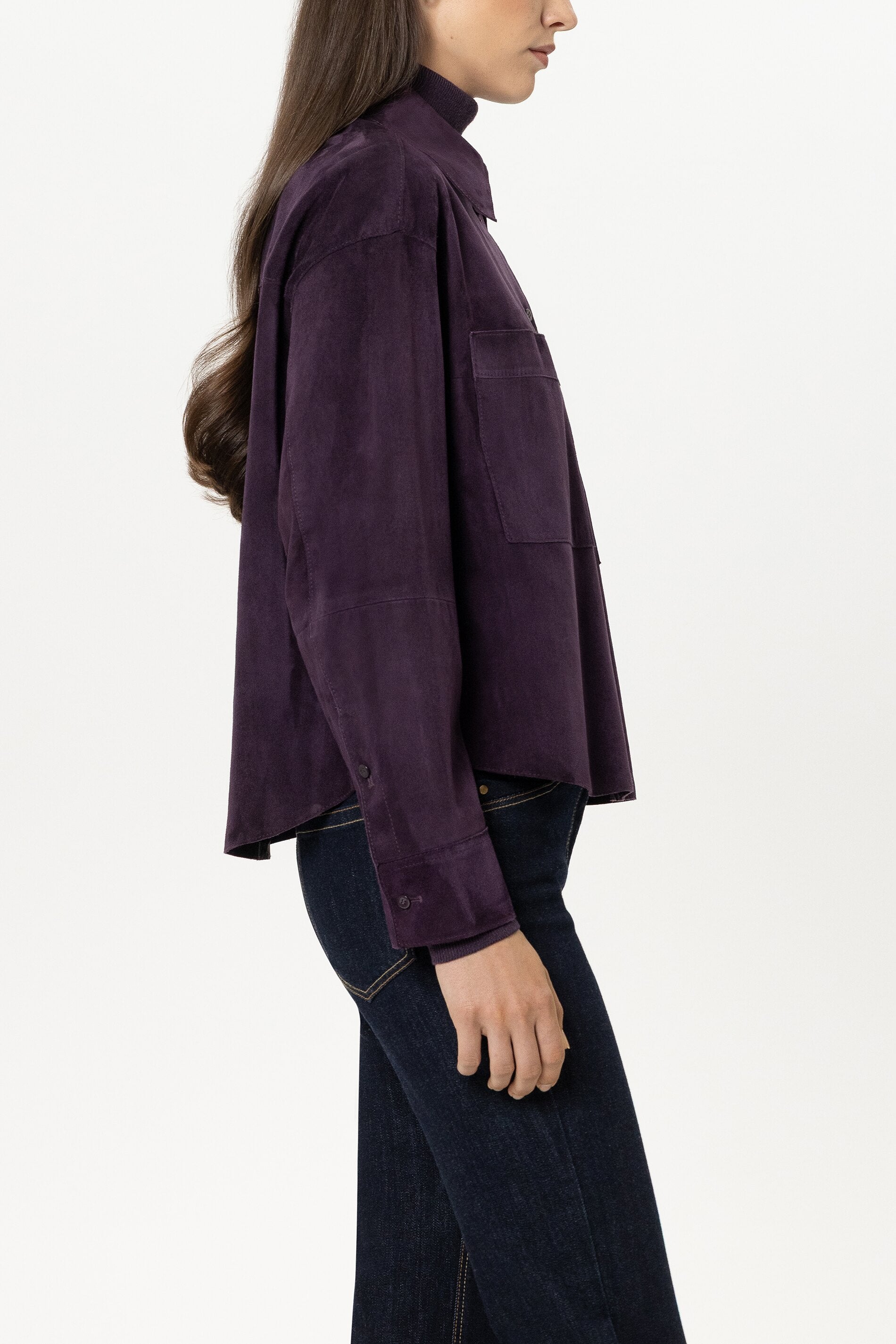 Veloursleder-Hemdjacke - plum - Standard | Model Seite