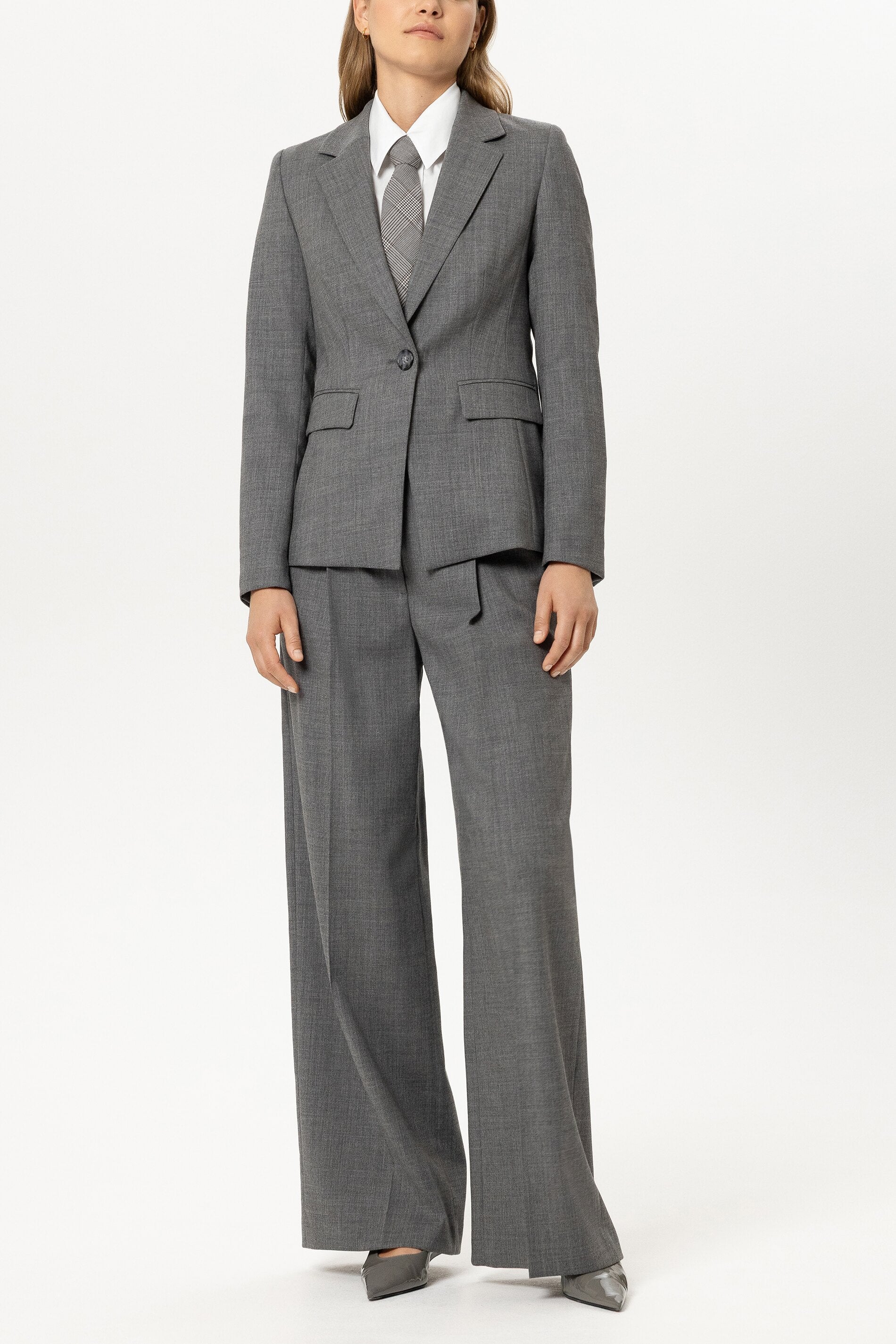 Ein-Knopf-Blazer aus Woll-Mix - heather grey - Standard | Model Front