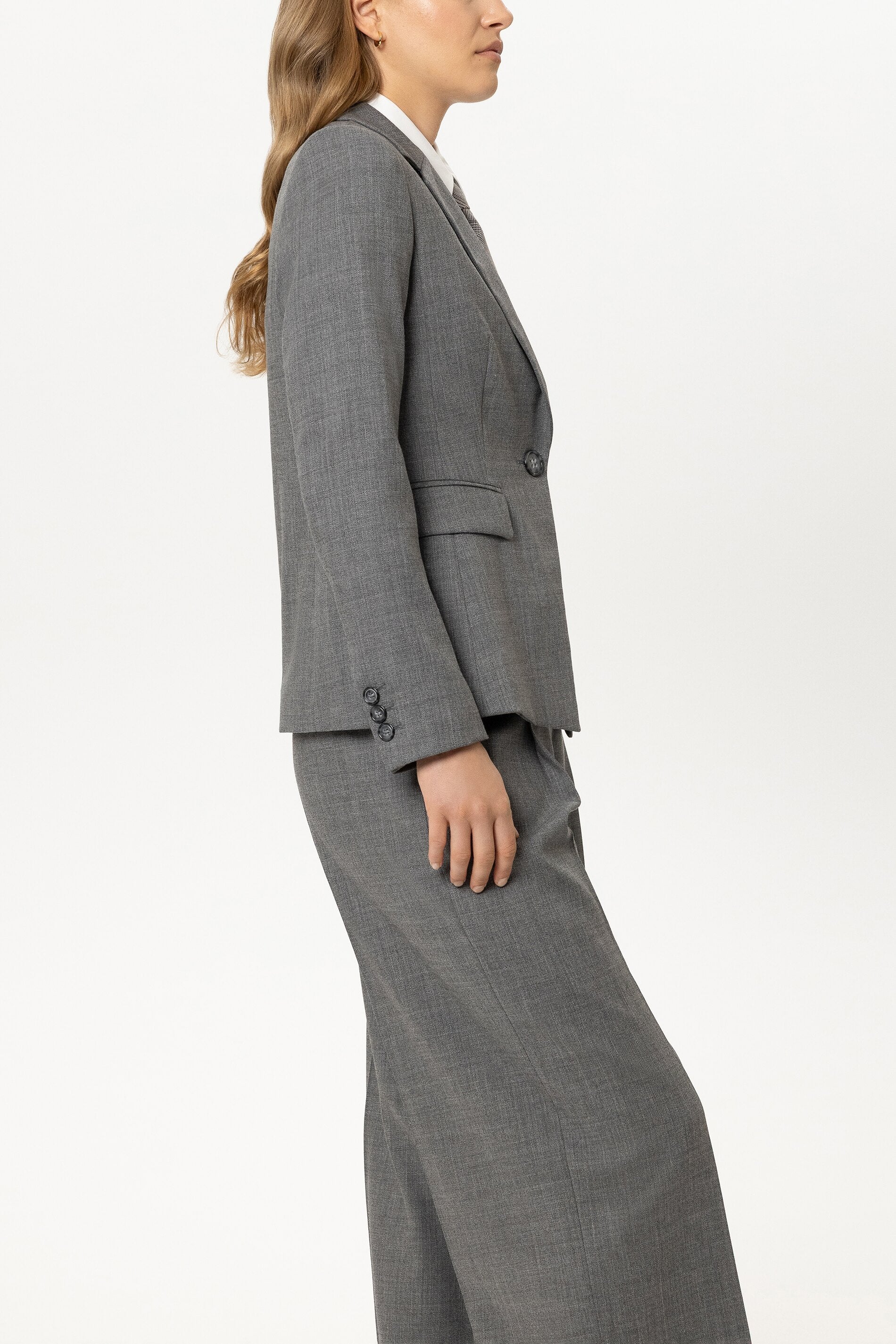 Ein-Knopf-Blazer aus Woll-Mix - heather grey - Standard | Model Seite